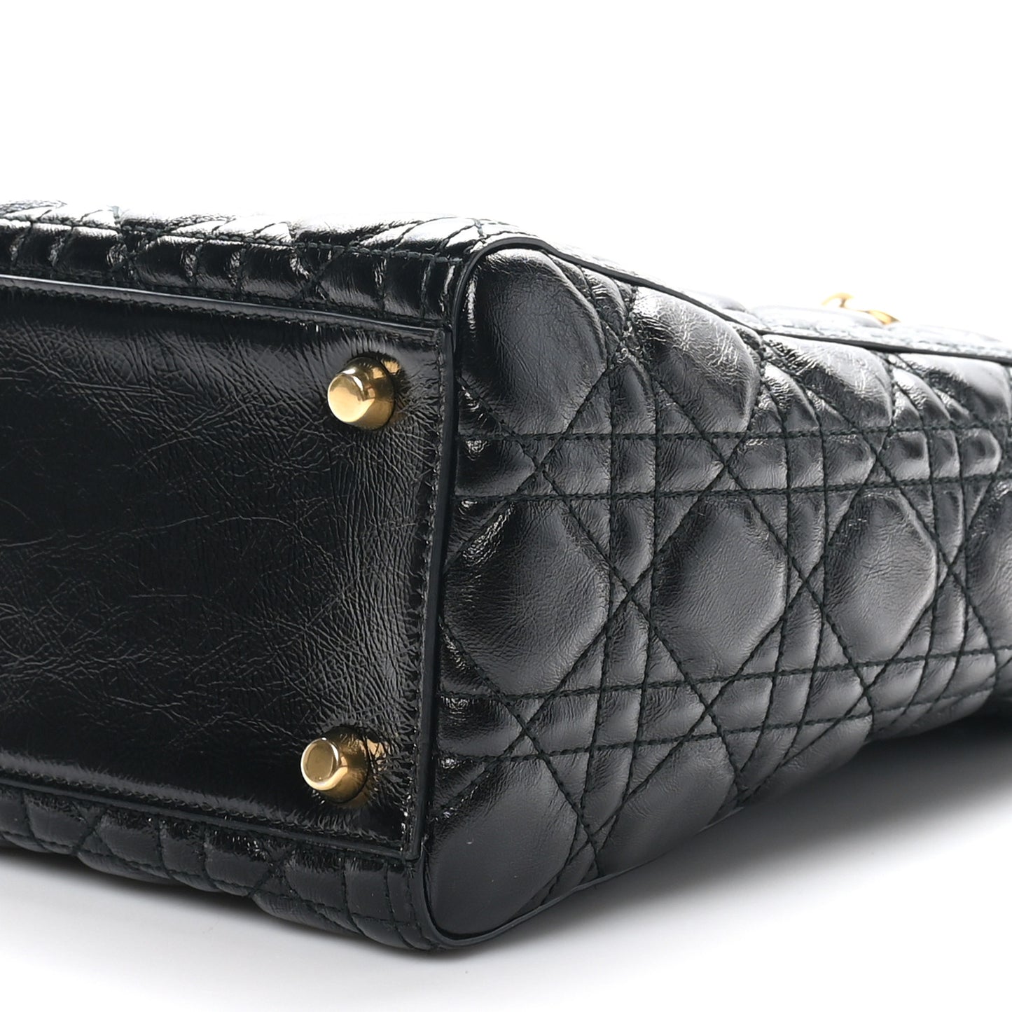 Crinkled Patent Cannage Large Lady Dior Black