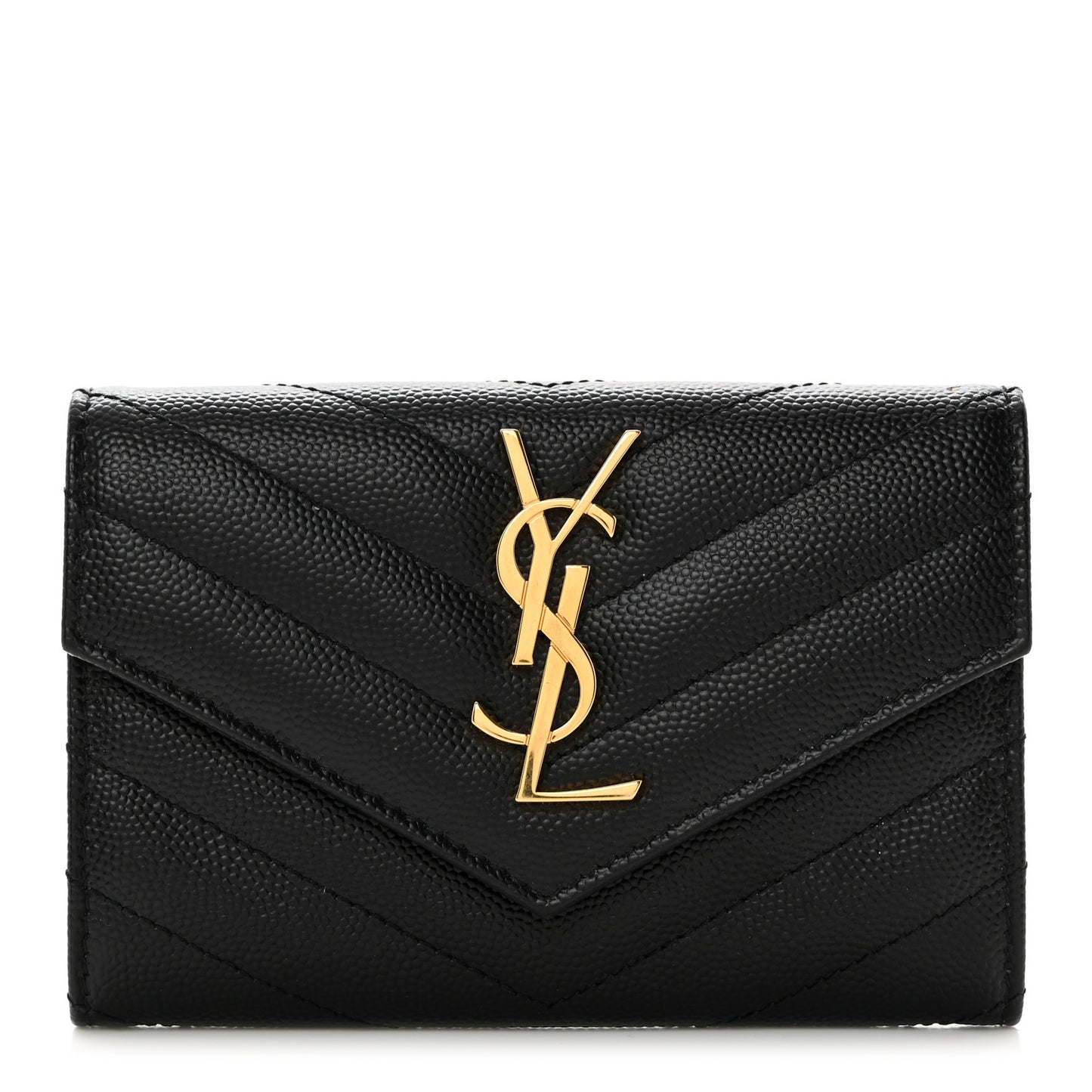 Grain De Poudre Matelasse Chevron Small Monogram Envelope Wallet Black
