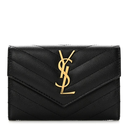 Saint Laurent Grain De Poudre Matelasse Chevron Small Monogram Envelope Wallet Black 1 of 8