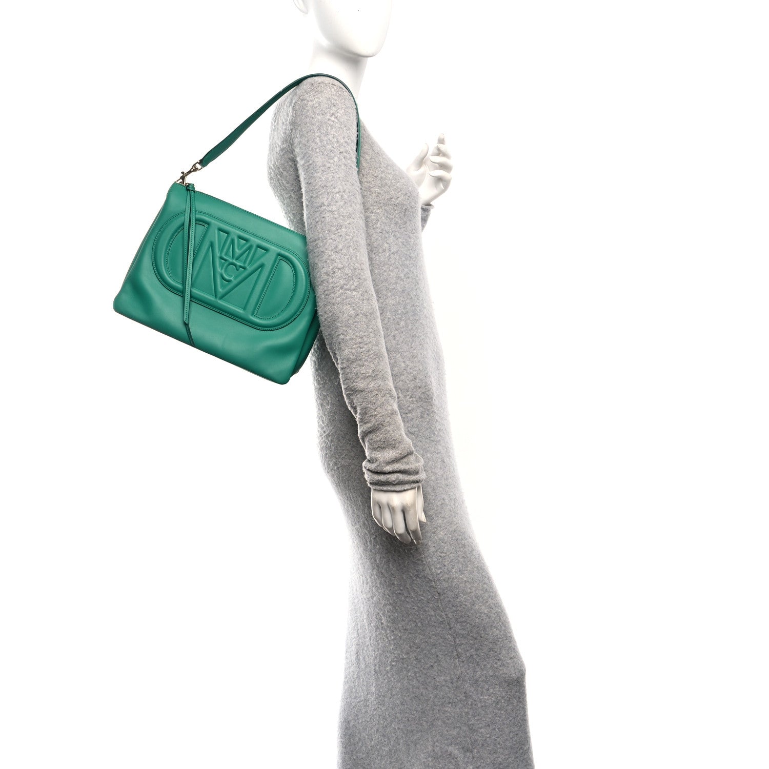 MCM Calfskin Mode Travia Medium Shoulder Bag Green 2 of 10