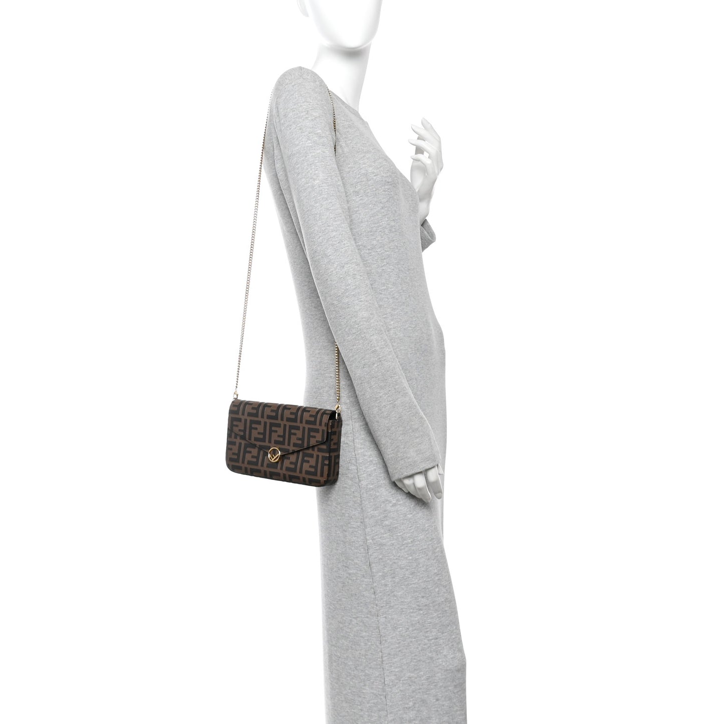 Vitello Soft F is Fendi Bi-Color FF 1974 Embossed Envelope Wallet On Chain with Pouches Maya Black