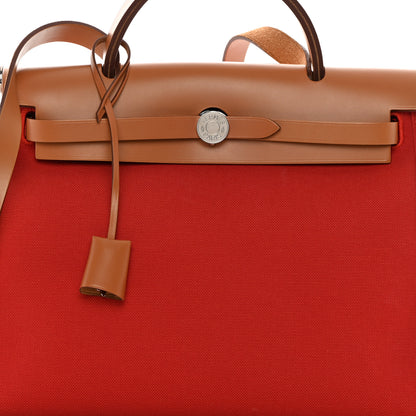 Hermes Vache Hunter Toile Herbag Zip 31 PM Rouge Tomate Natural 9 of 13