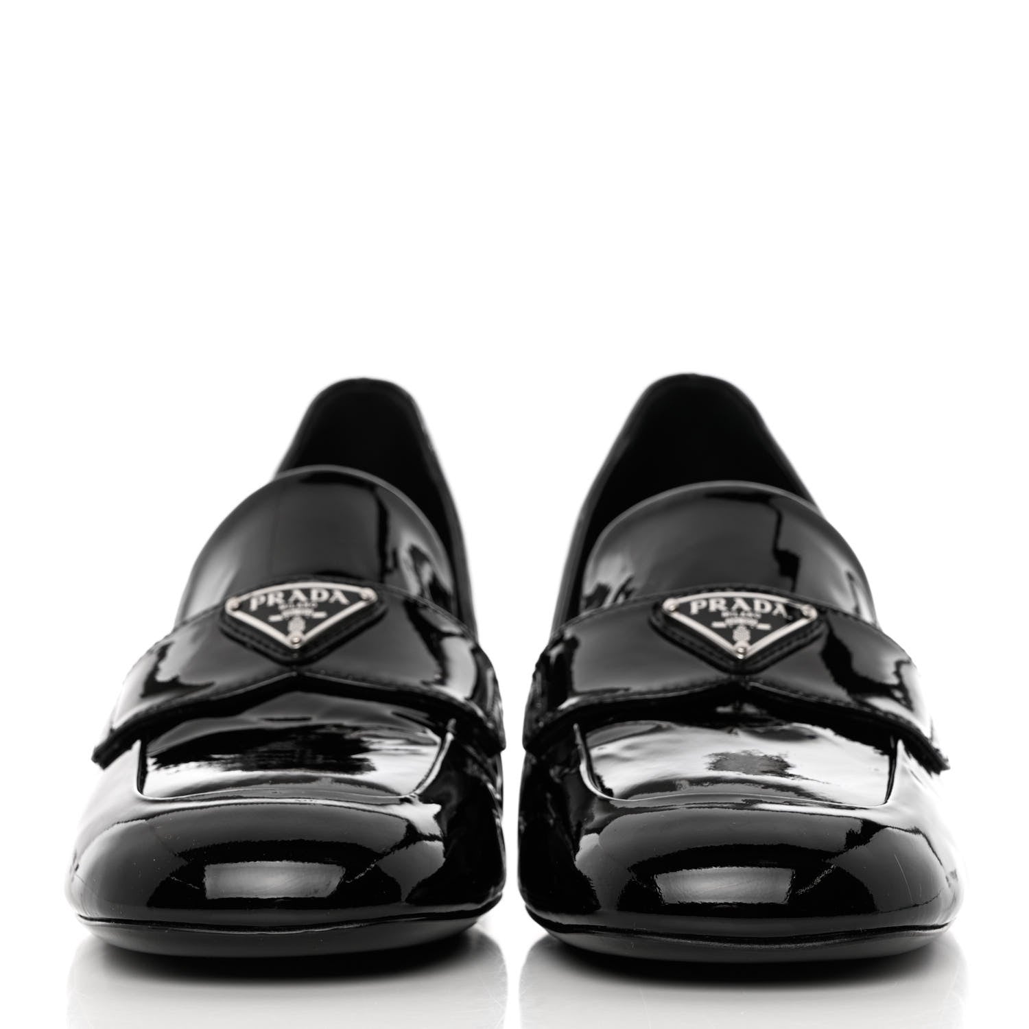Prada Vernice Metal Triangle Logo 45mm Loafer Pumps 39.5 Black 2 of 10