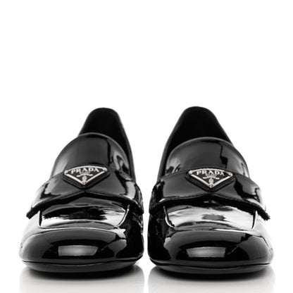 Prada Vernice Metal Triangle Logo 45mm Loafer Pumps 39.5 Black 2 of 10