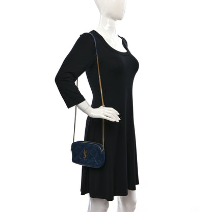 Saint Laurent Grained Lambskin Quilted Mini Becky Double Zip Bag Blue Charron 2 of 12