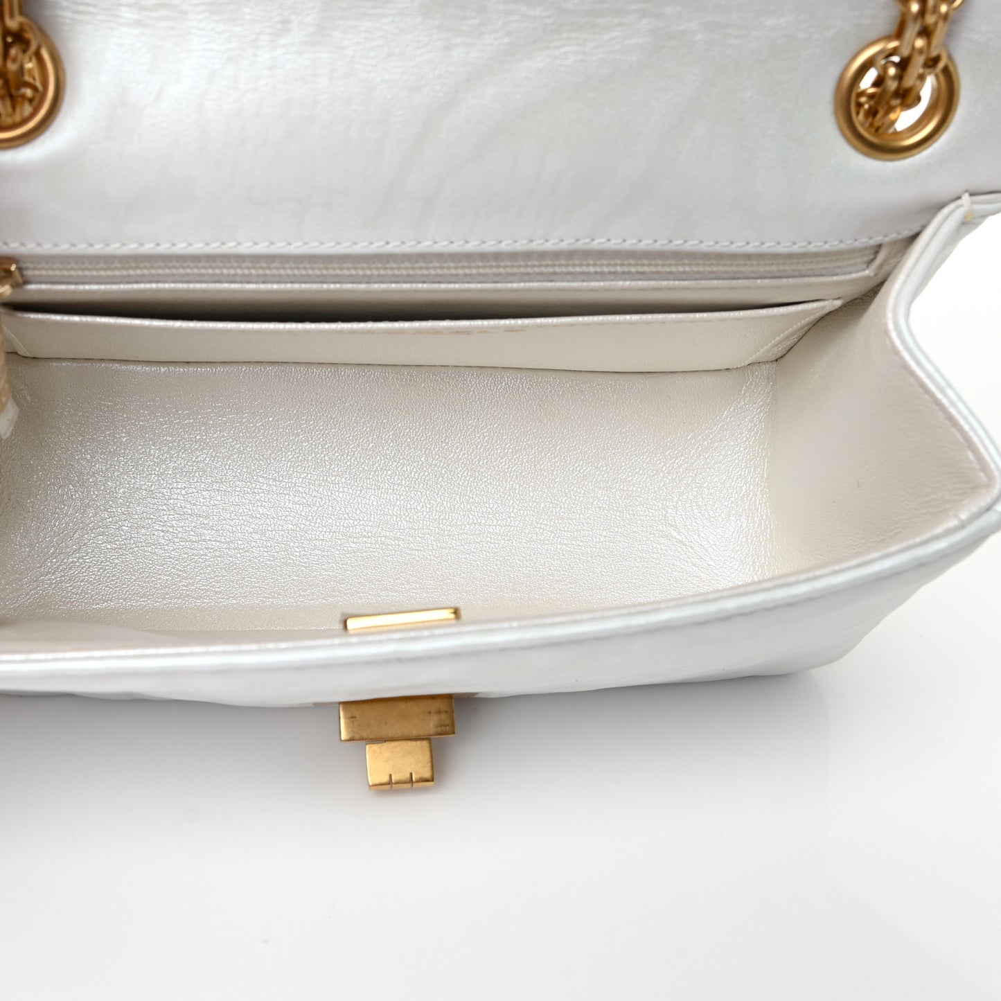 Iridescent Calfskin Embossed 2.55 Reissue Mini Flap White