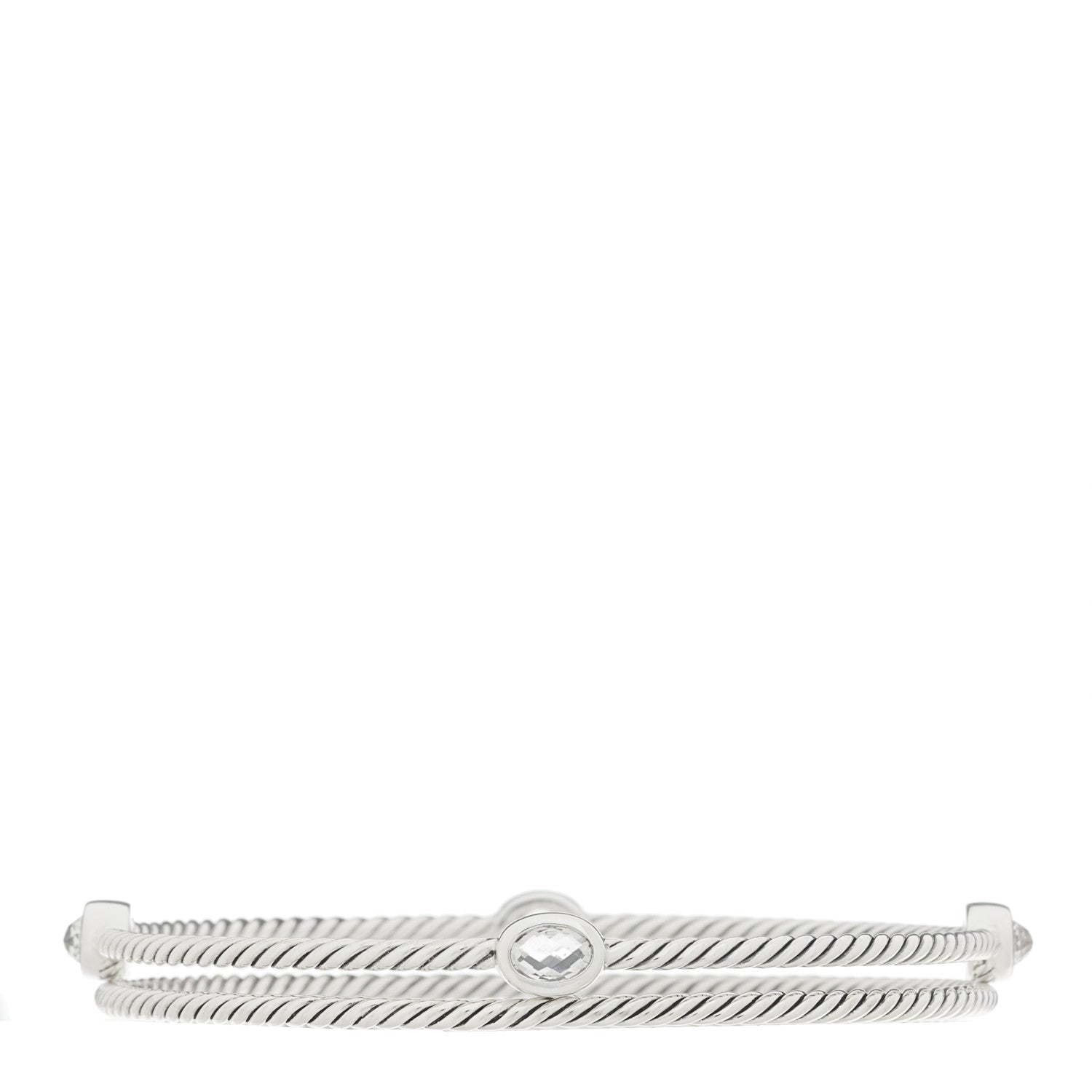 David Yurman Sterling Silver Crystal Color Classics Cable Bangle Bracelet Set of 2 1 of 3