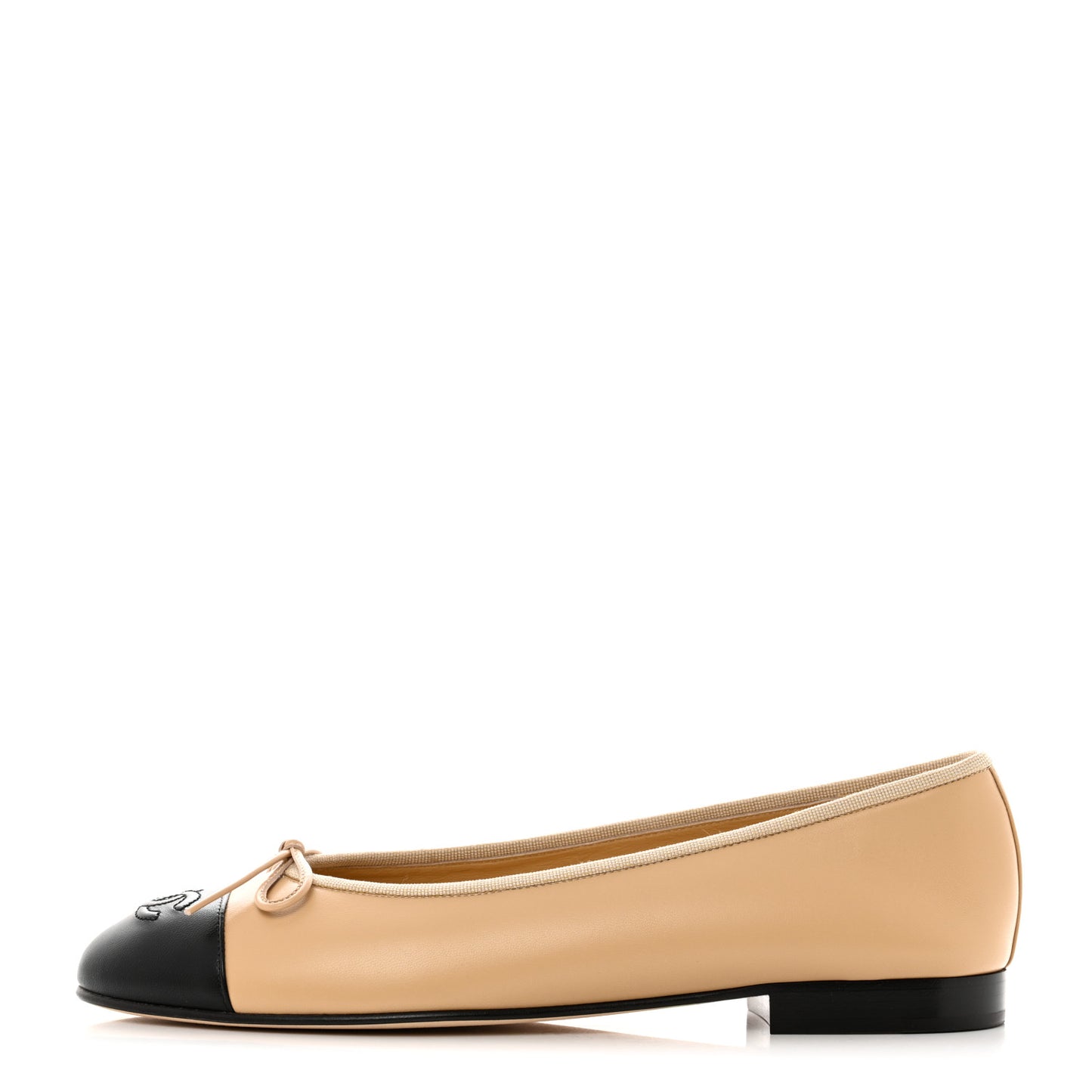 Lambskin Cap Toe CC Ballerina Flats 40.5 Beige Black