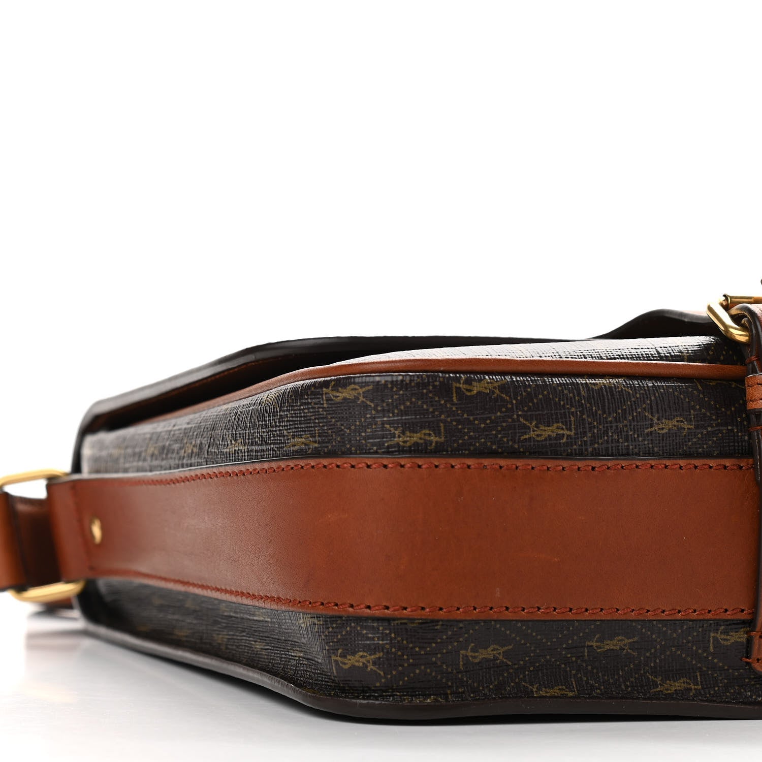 Saint Laurent Canvas Smooth Calfskin Le Monogramme Medium Buckle Satchel Chestnut 9 of 12
