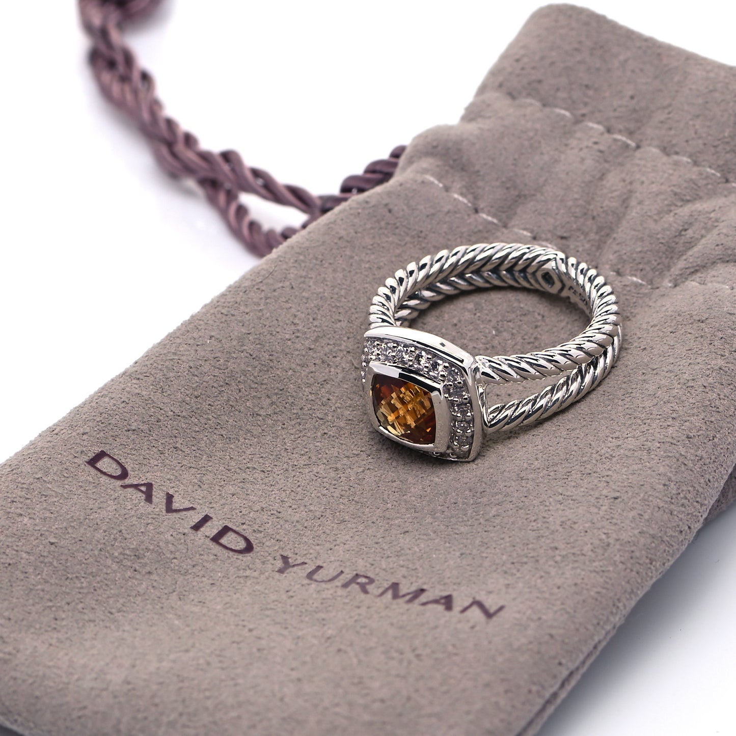 Sterling Silver Diamond Citrine 7mm Petite Albion Ring 52 6