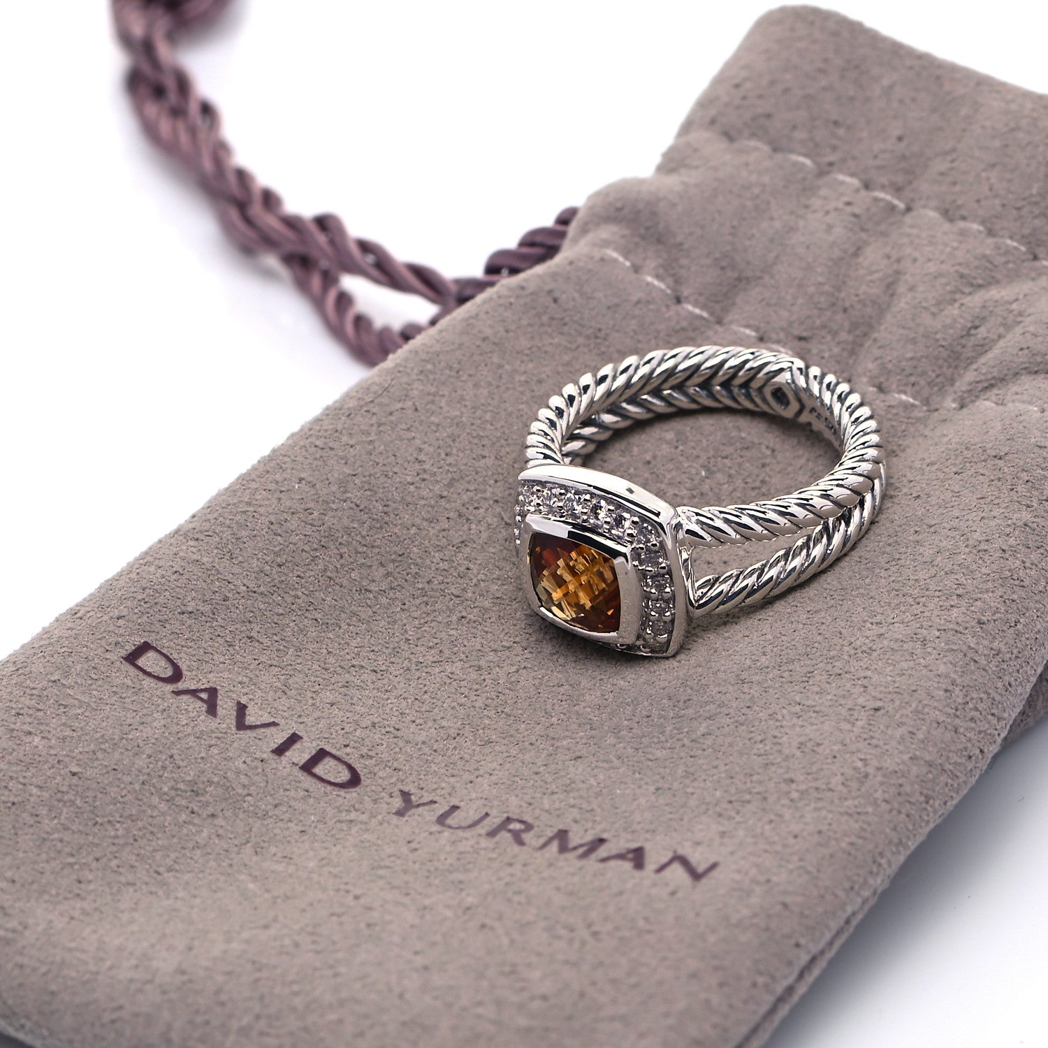 David Yurman Sterling Silver Diamond Citrine 7mm Petite Albion Ring 52 6 5 of 5