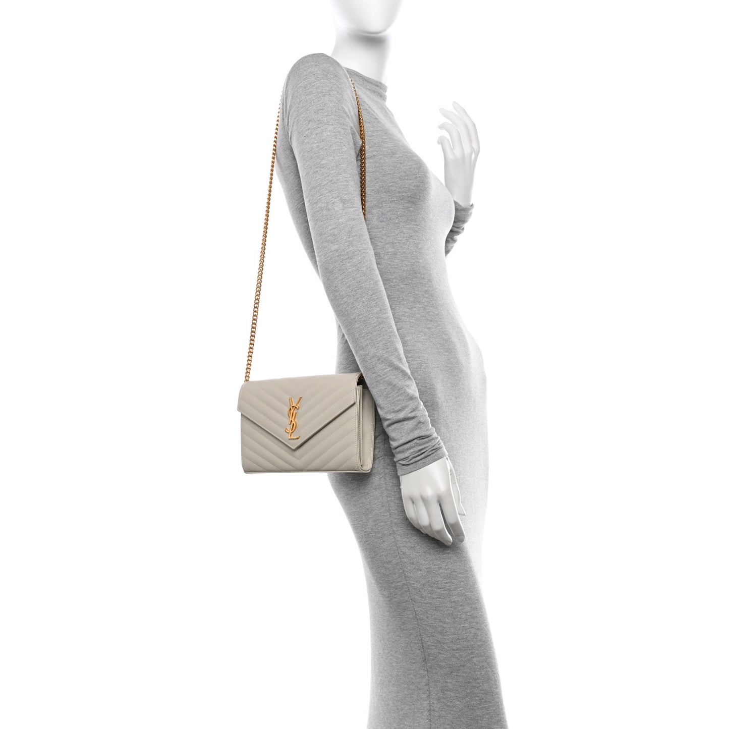 Grain De Poudre Matelasse Chevron Monogram Chain Wallet Crema Soft