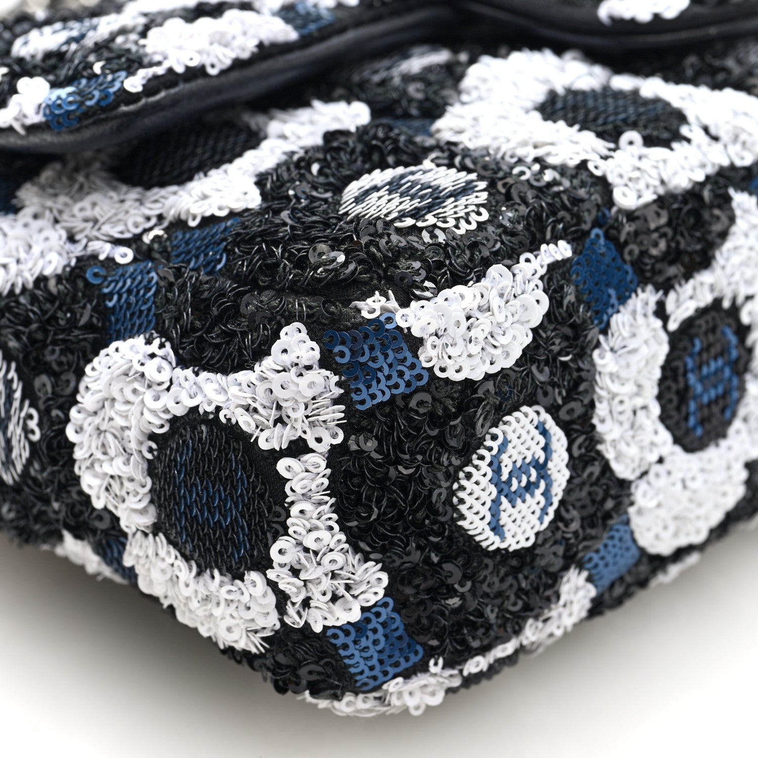 Chanel Satin Sequin Embellished Flower Mini Rectangular Flap Black