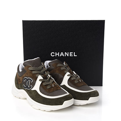 Chanel Fabric Calfskin Suede CC Womens Sneakers 39 Khaki 10 of 10