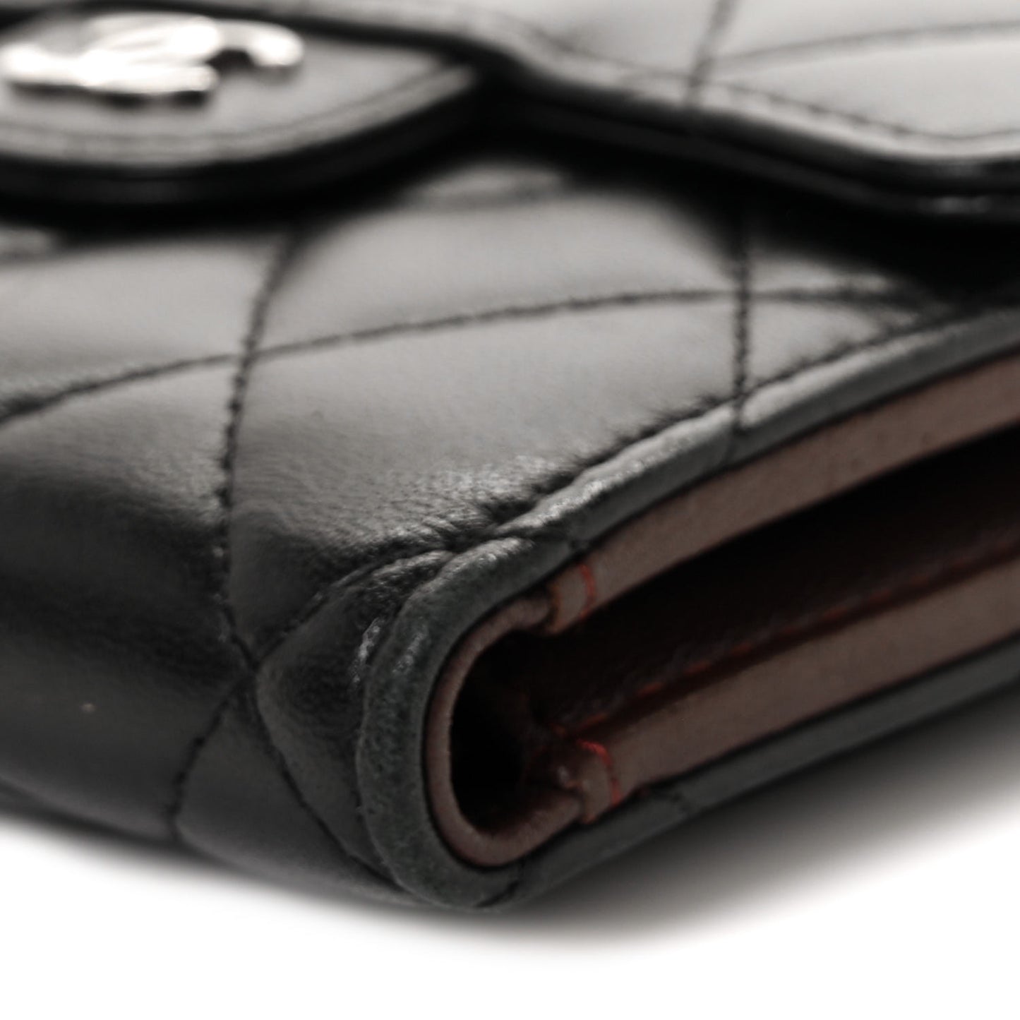 Lambskin Quilted Small Compact Wallet Black
