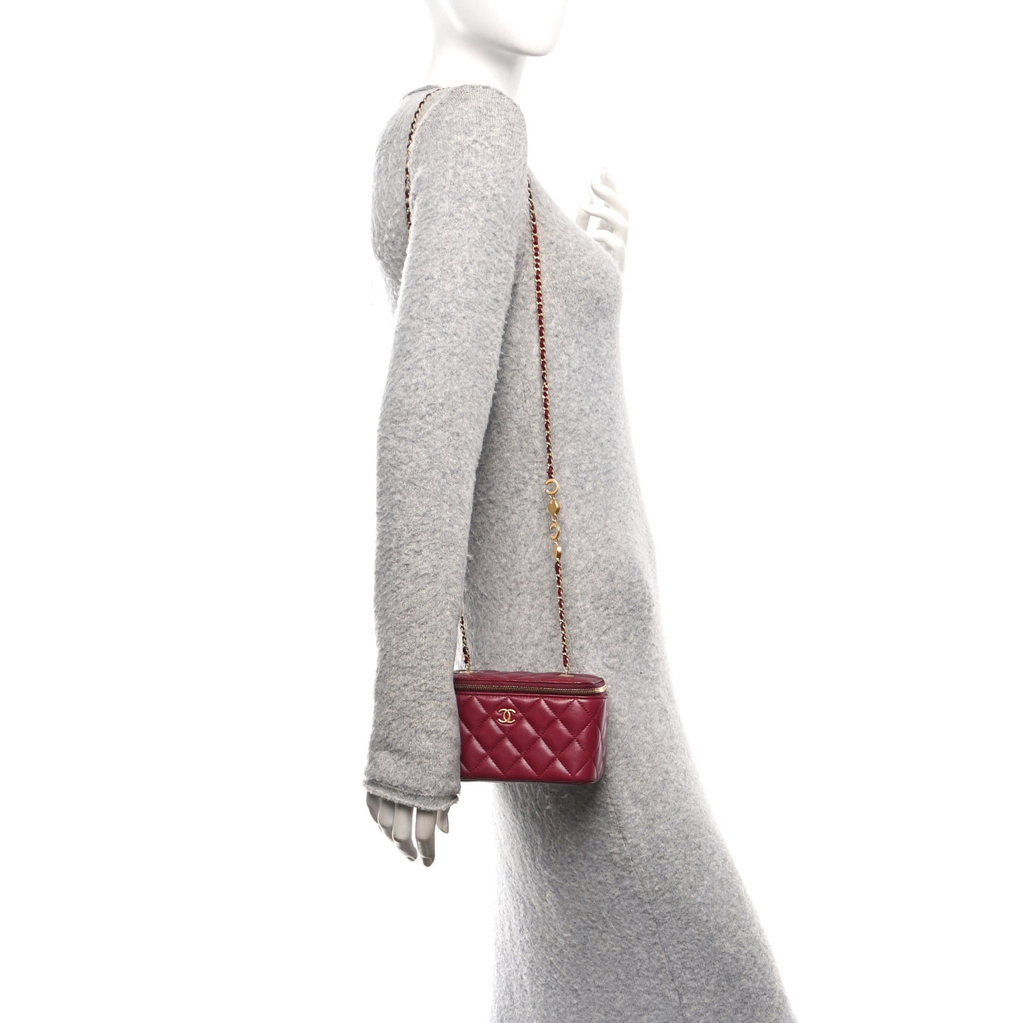 Lambskin Enamel Quilted Small Coco Hearts Vanity Case With Chain Burgundy