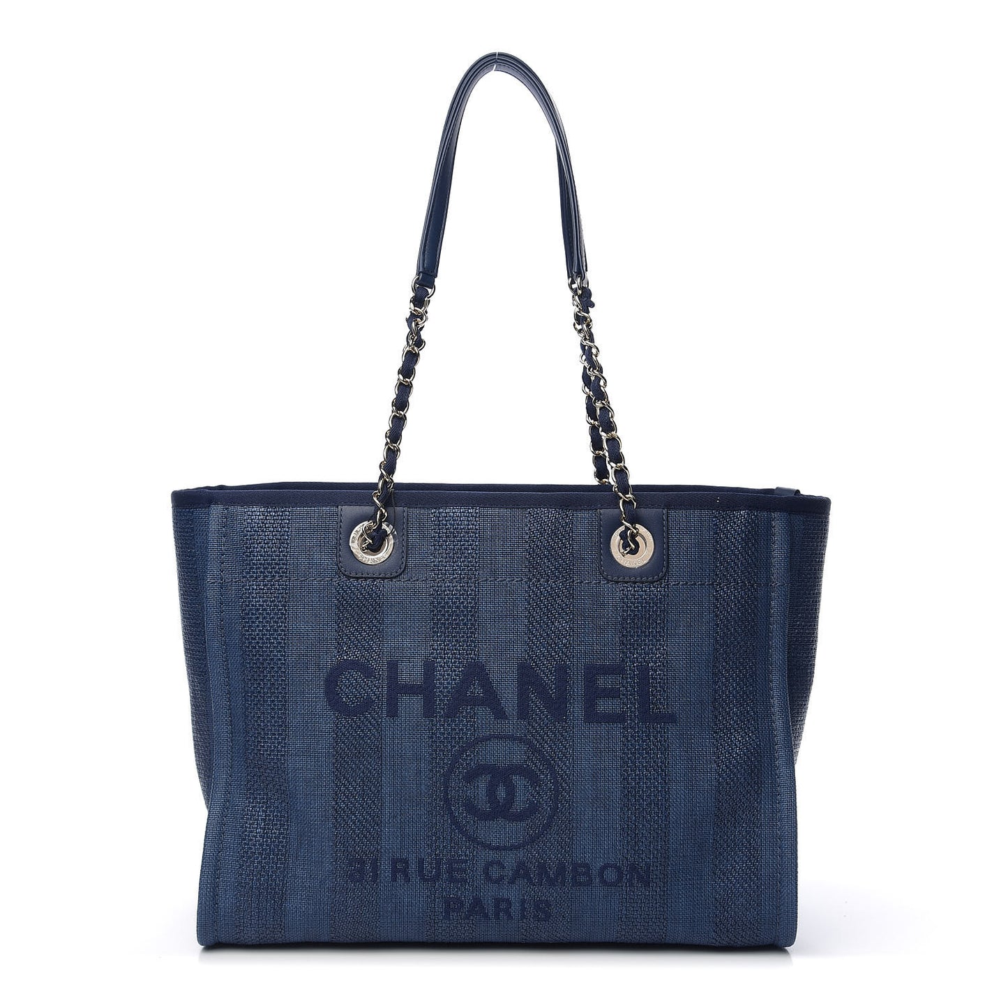 Mixed Fibers Striped Small Deauville Tote Navy Blue