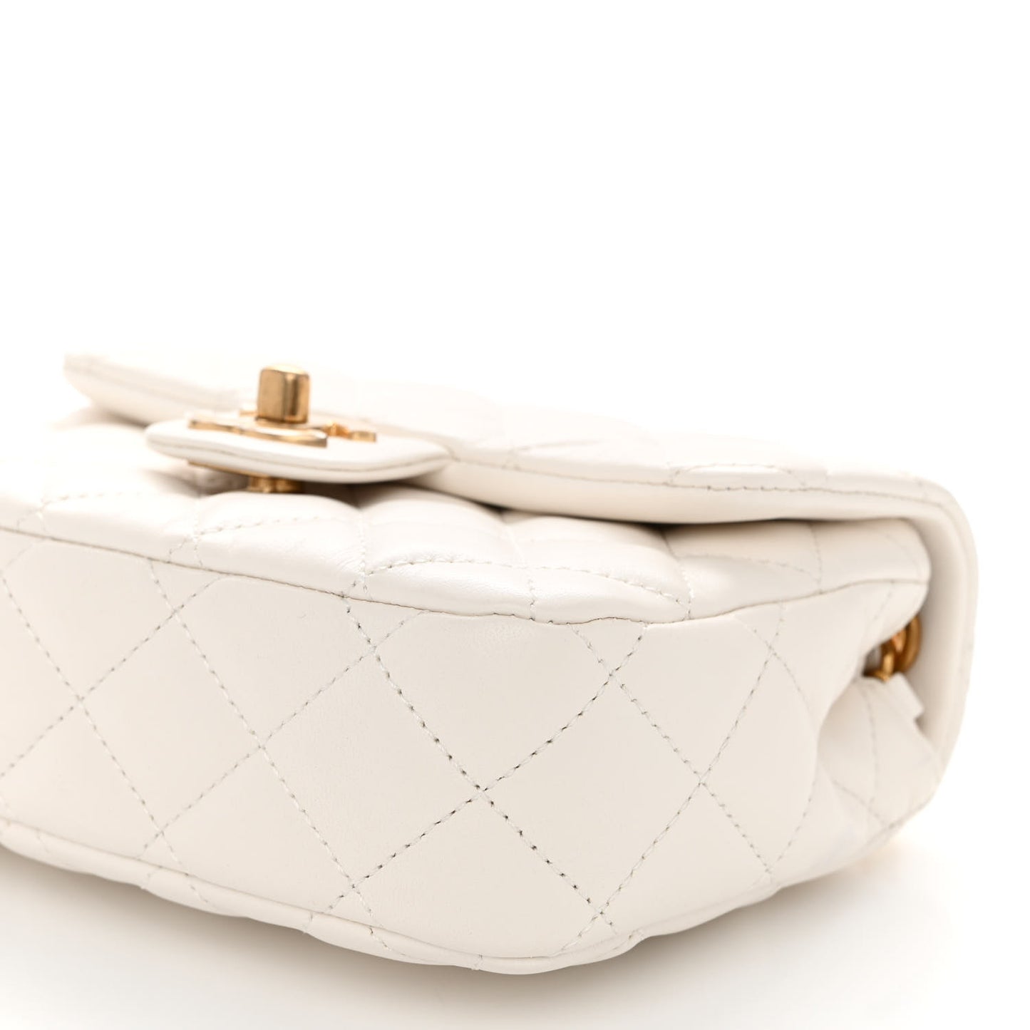 Lambskin Enamel Quilted Mini Coco Hearts Square Flap White