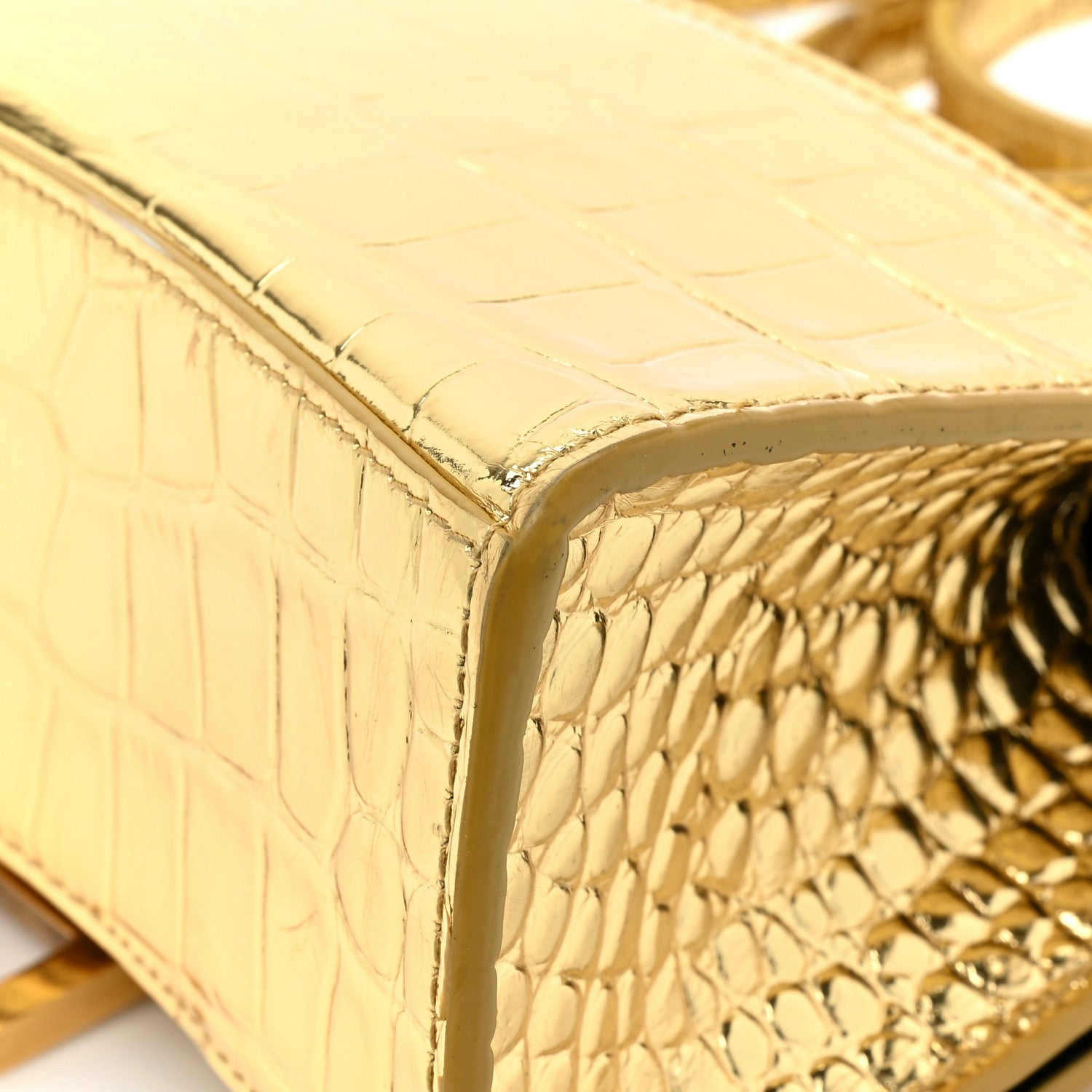 Balenciaga Metallic Calfskin Crocodile Embossed Hourglass Top Handle Bag XS Gold 14 of 14