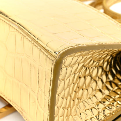 Balenciaga Metallic Calfskin Crocodile Embossed Hourglass Top Handle Bag XS Gold 14 of 14