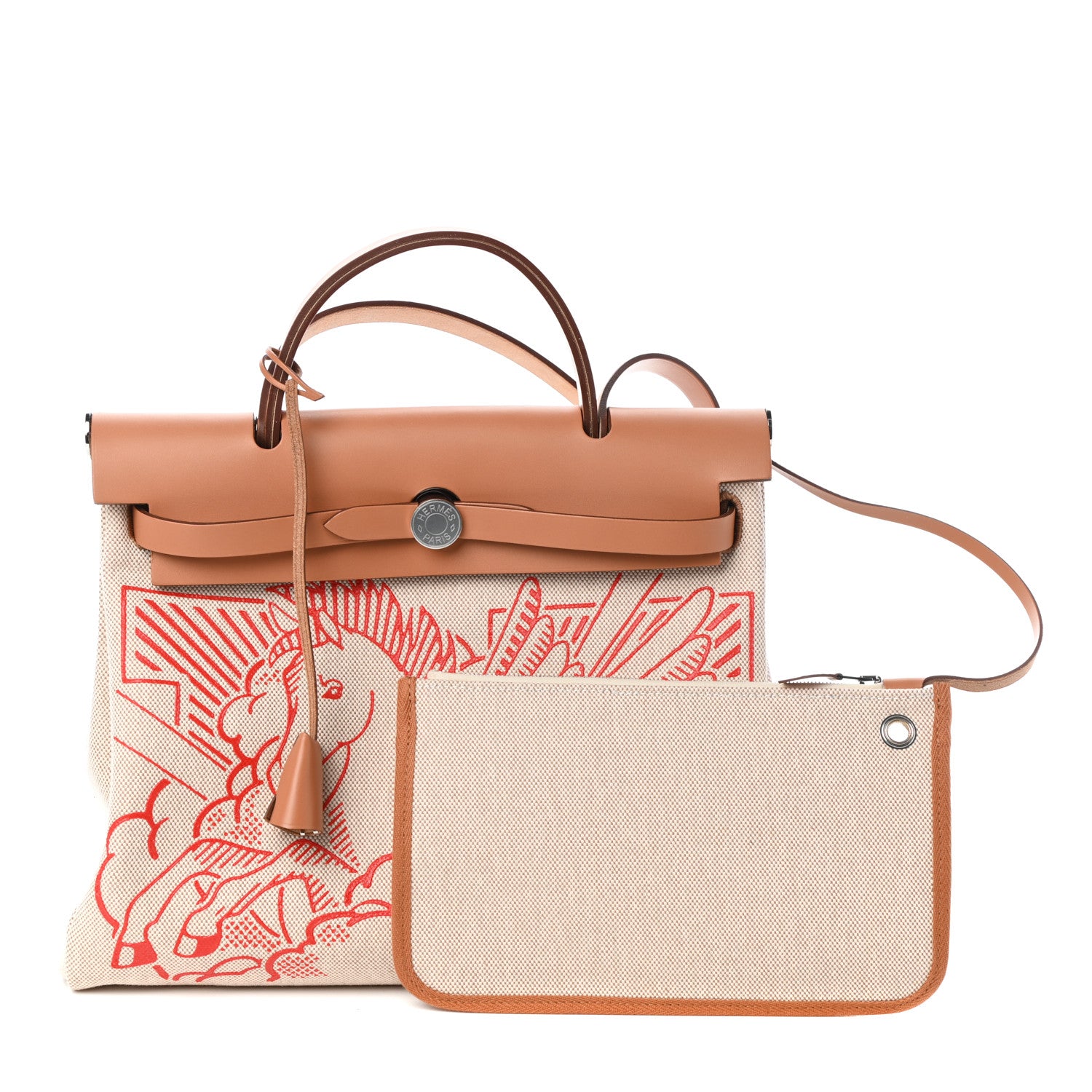 Hermes Vache Hunter Toile Pegase Pop Herbag Zip Retourne 31 PM Capucine Ecru 1 of 8