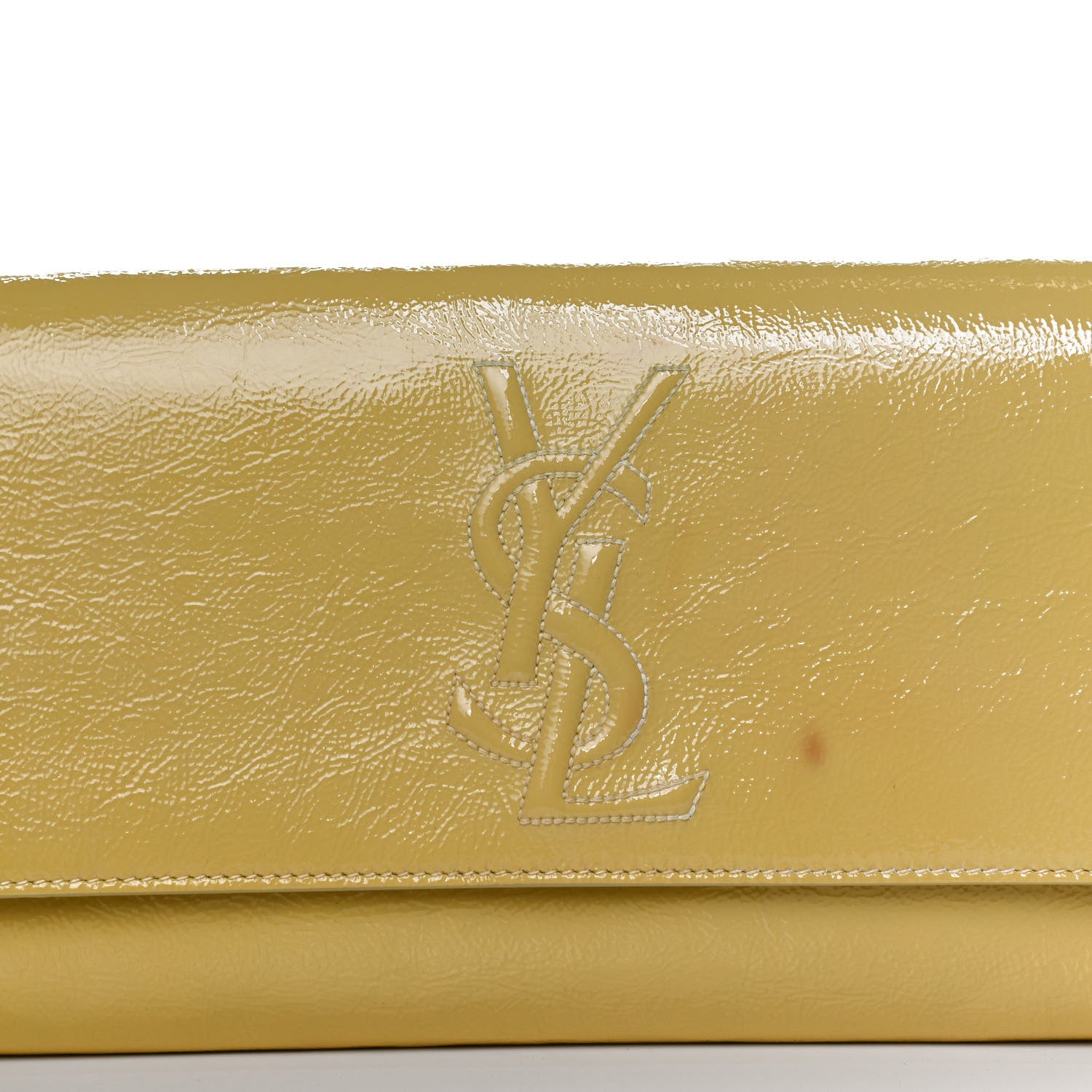 Saint Laurent Textured Patent Calfskin Monogram Large Belle De Jour Clutch Lemon 8 of 11
