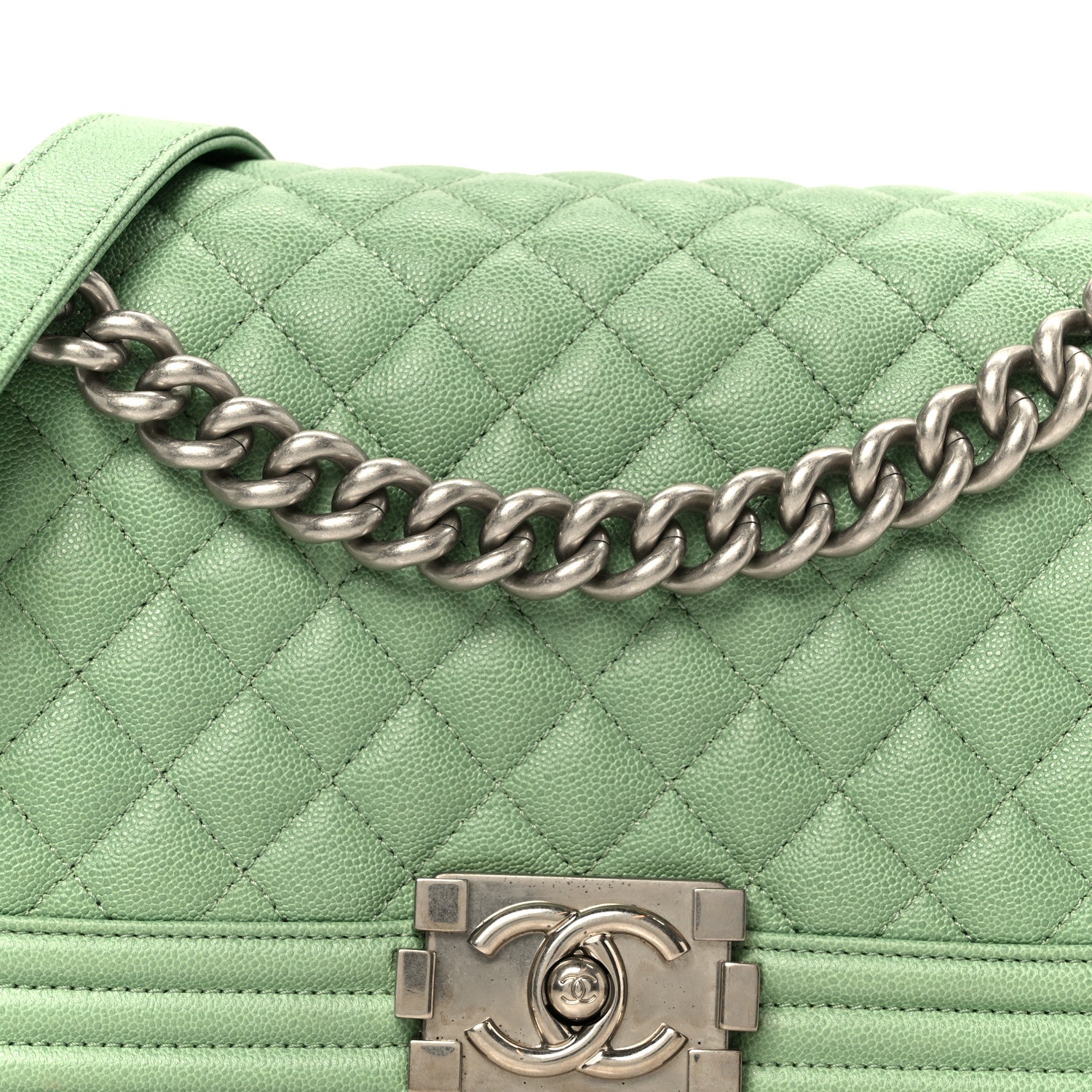 Chanel Caviar Quilted Medium Boy Flap Green 8 of 10