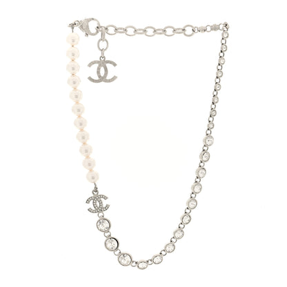 Chanel Pearl Crystal CC Choker Necklace Silver 3 of 5