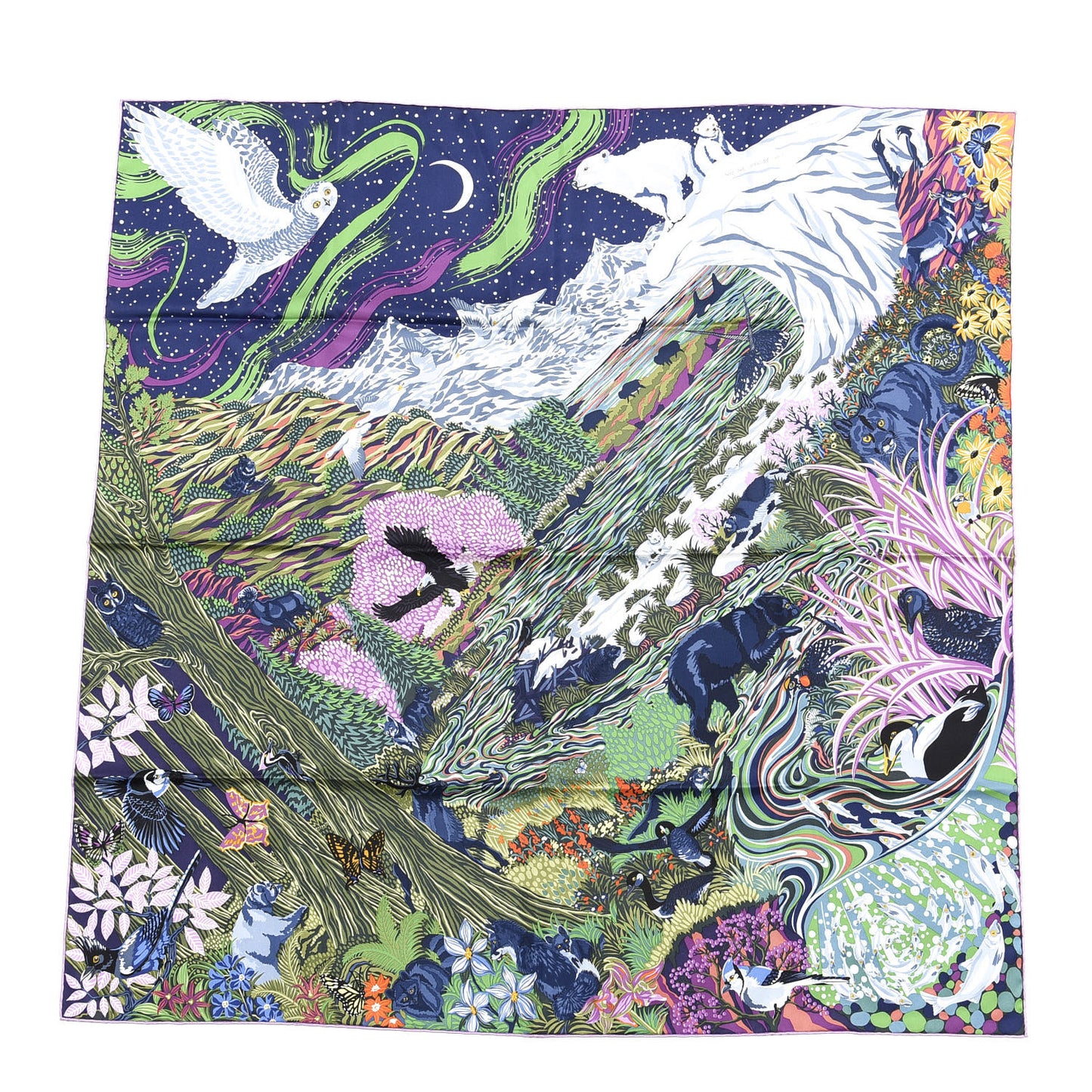 Silk Into The Canadian Wild Scarf 90 Marine Vert Rosa