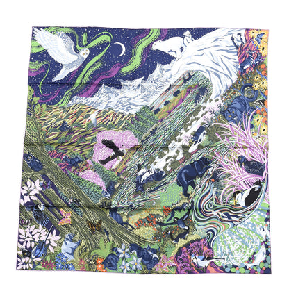 Hermes Silk Into The Canadian Wild Scarf 90 Marine Vert Rosa 1 of 4