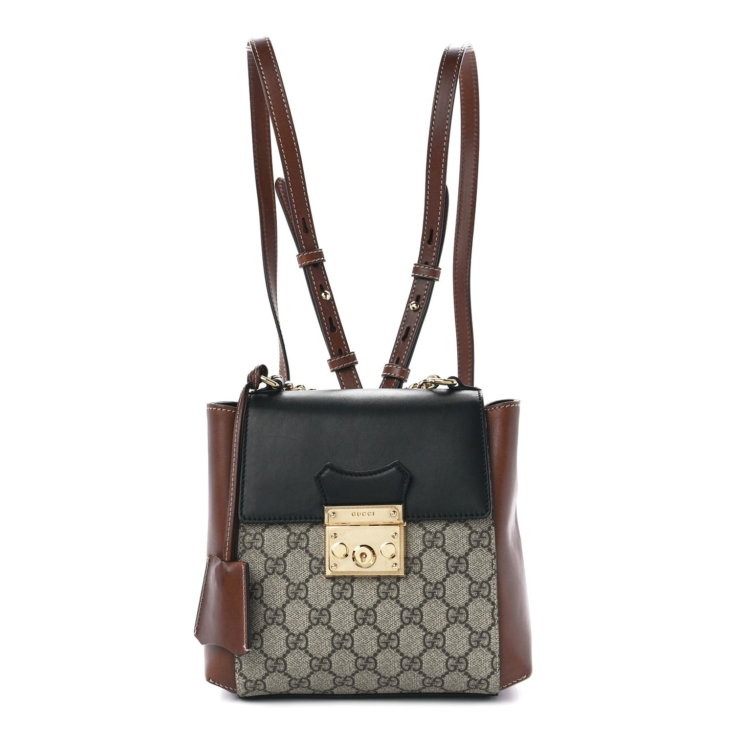 GG Supreme Monogram Calfskin Padlock Backpack Beige Cuir Black