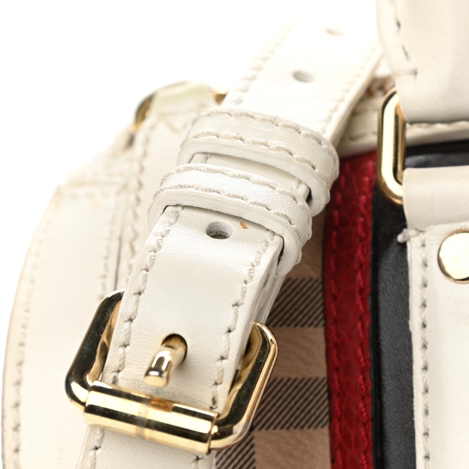 Burberry Haymarket Check Medium Alchester Bowling Bag White Military Red 14 of 16