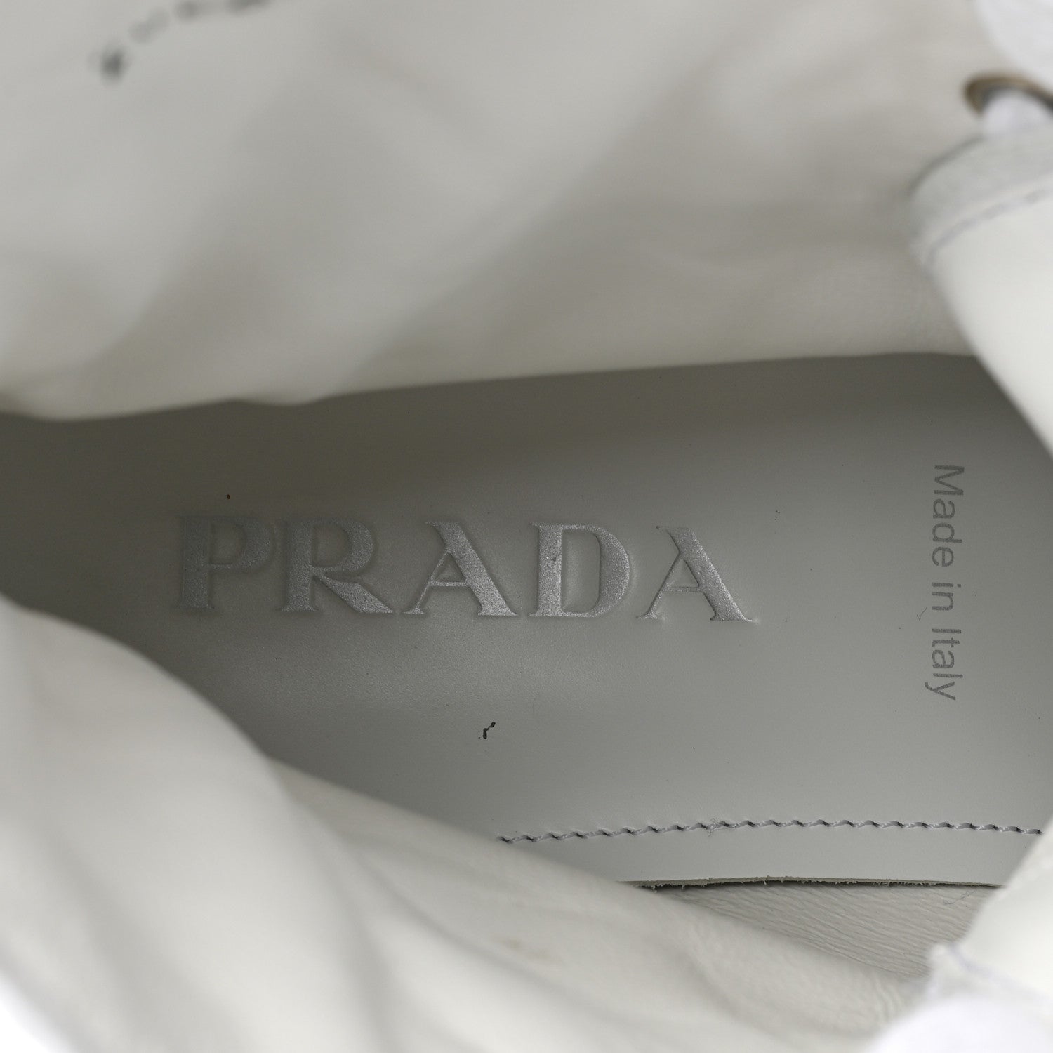 Prada Spazzolato Rois Re-Nylon Metal Triangle Logo Mens Monolith Pouch Pocket 60mm Combat Boots 7.5 White 8 of 10