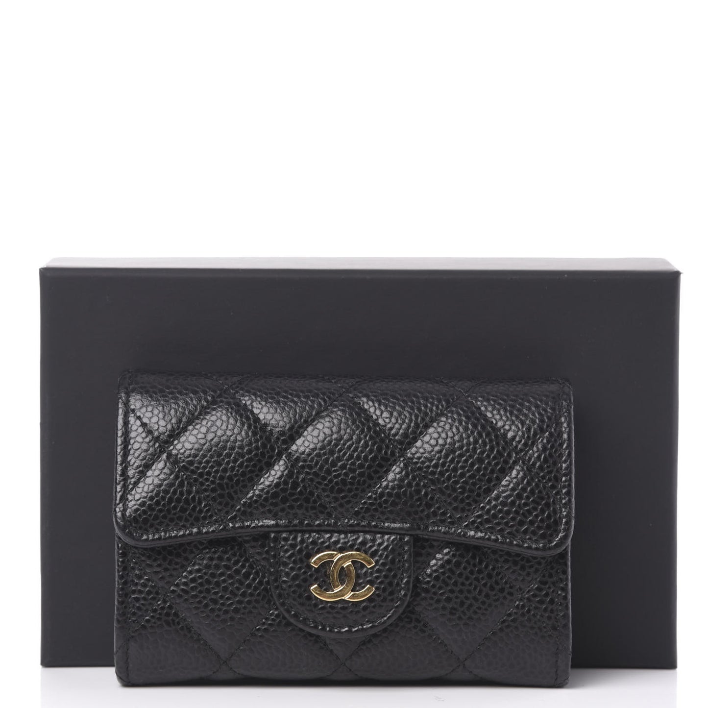 Caviar Quilted Flap Card Holder Black