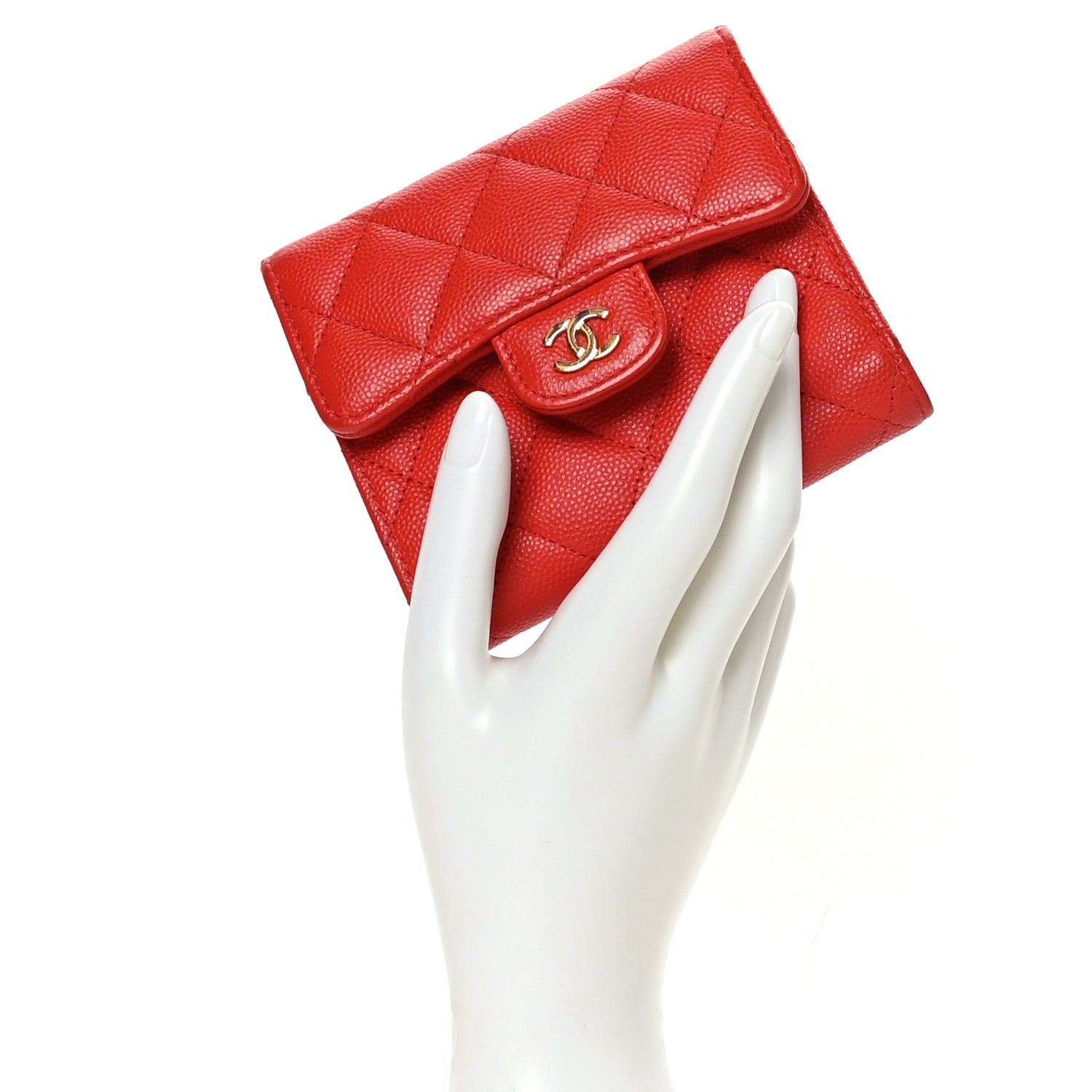 Chanel Caviar Quilted Compact Flap Wallet Red 2 of 8