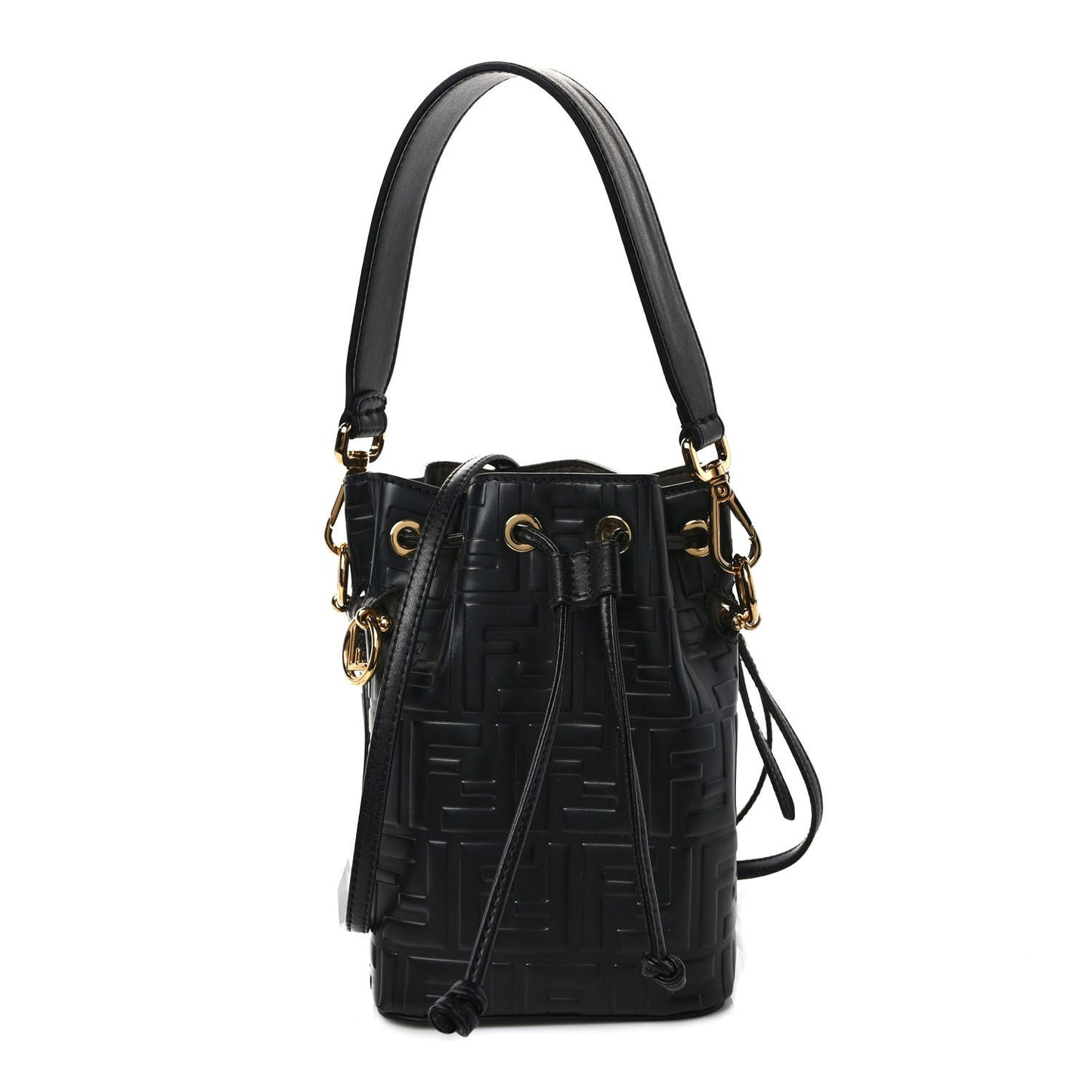 Vitello Liberty F is Fendi FF 1974 Embossed Mini Mon Tresor Bucket Bag Black