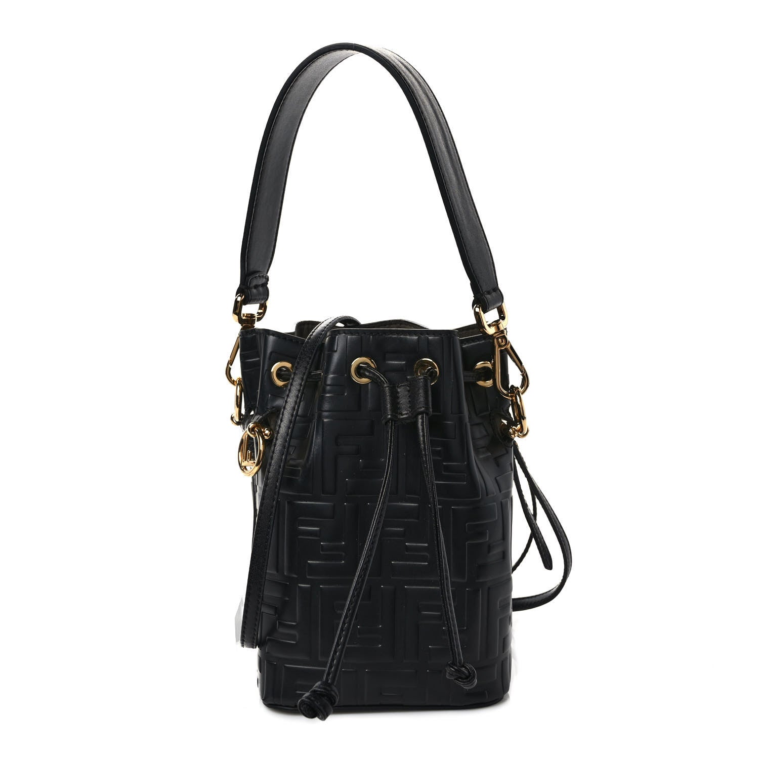 Fendi Vitello Liberty F is Fendi FF 1974 Embossed Mini Mon Tresor Bucket Bag Black 1 of 9