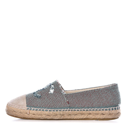 Chanel Toile Sequin CC Espadrilles 40 Green 1 of 9