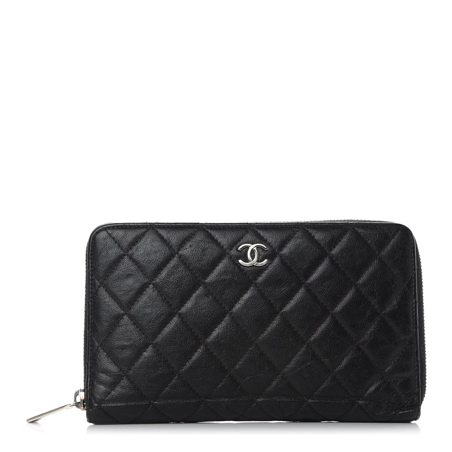 Chanel Calfskin Quilted Large Zip Around Organizer Wallet Black 1 of 9