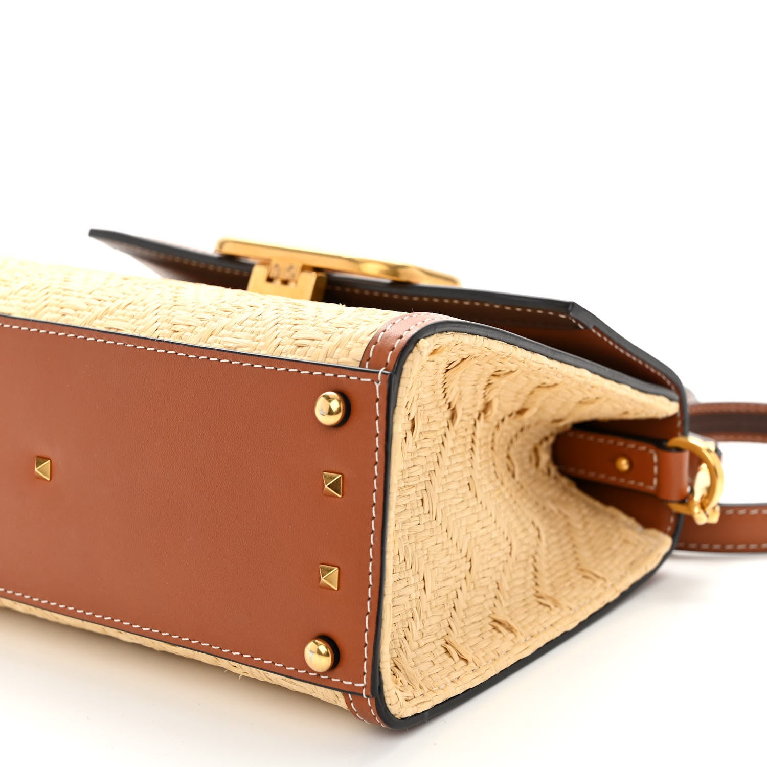 Valentino Garavani Raffia Calfskin Chevron Small VSling Top Handle Satchel Naturale Saddle Brown 9 of 9