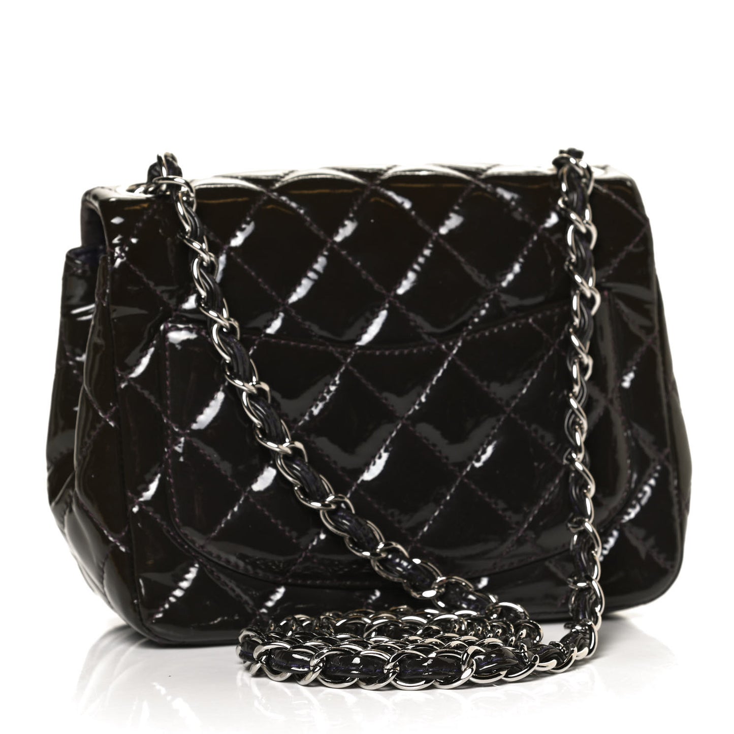 Patent Quilted Mini Square Flap Purple