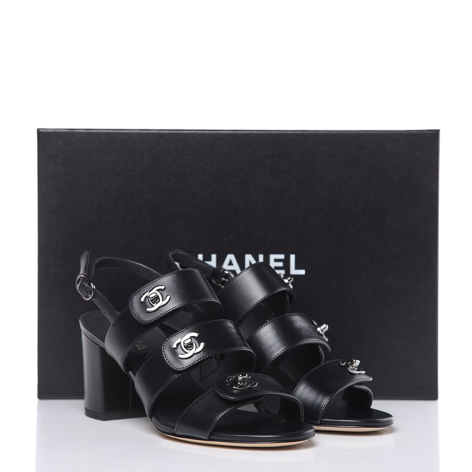 Chanel Calfskin CC Turnlock Sandals 36.5 Black 9 of 9