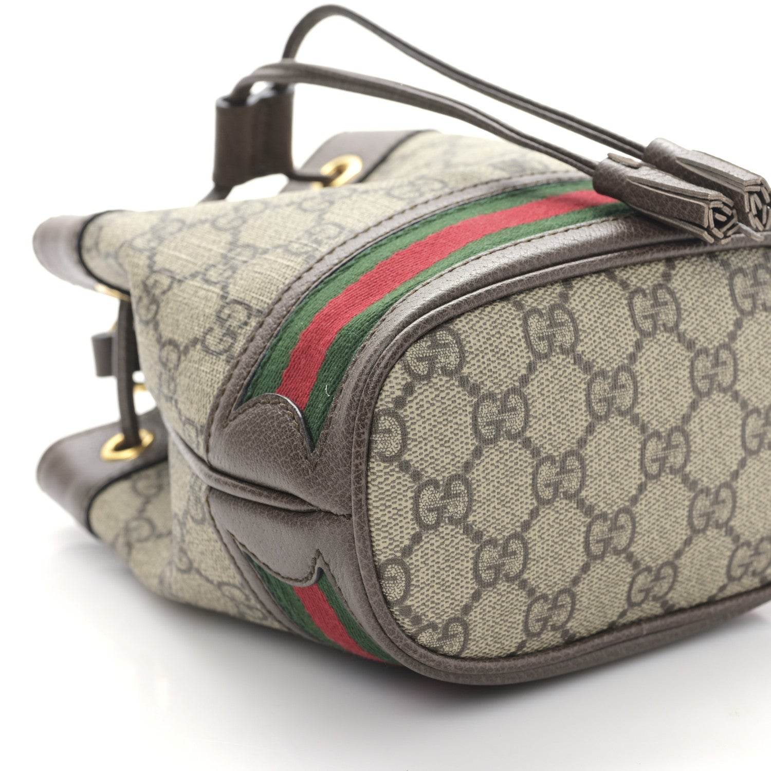 Gucci GG Supreme Monogram Web Mini Ophidia Bucket Bag Brown 8 of 9