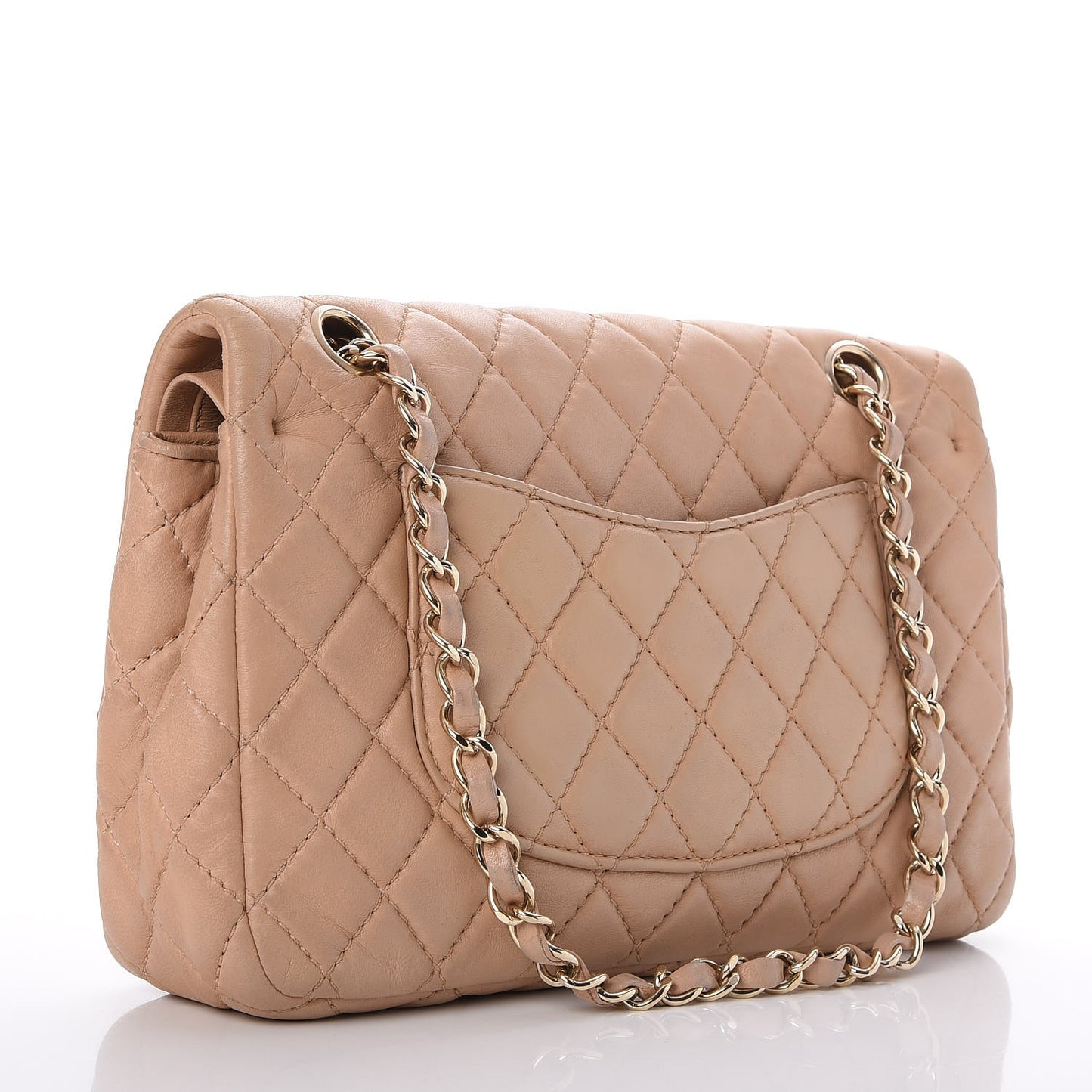 Lambskin Quilted Medium Double Flap Beige Clair