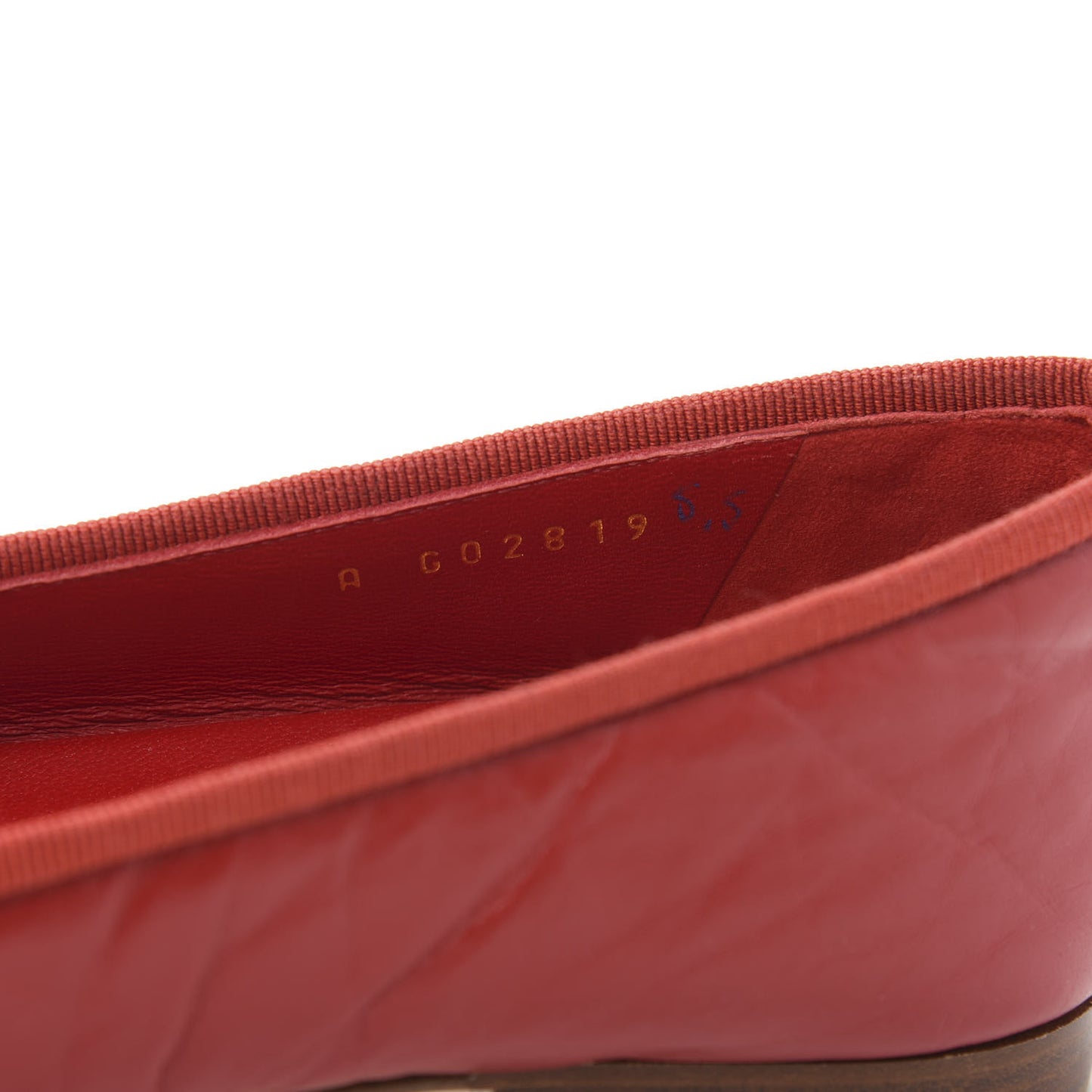 Crumpled Calfskin Cap Toe CC Ballerina Flats 36.5 Red