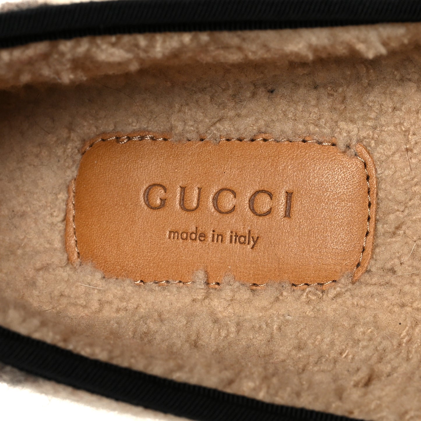 Covered Wool GG Monogram Womens Fria Horsebit Loafers 36 Beige Ebony Black Butterscotch