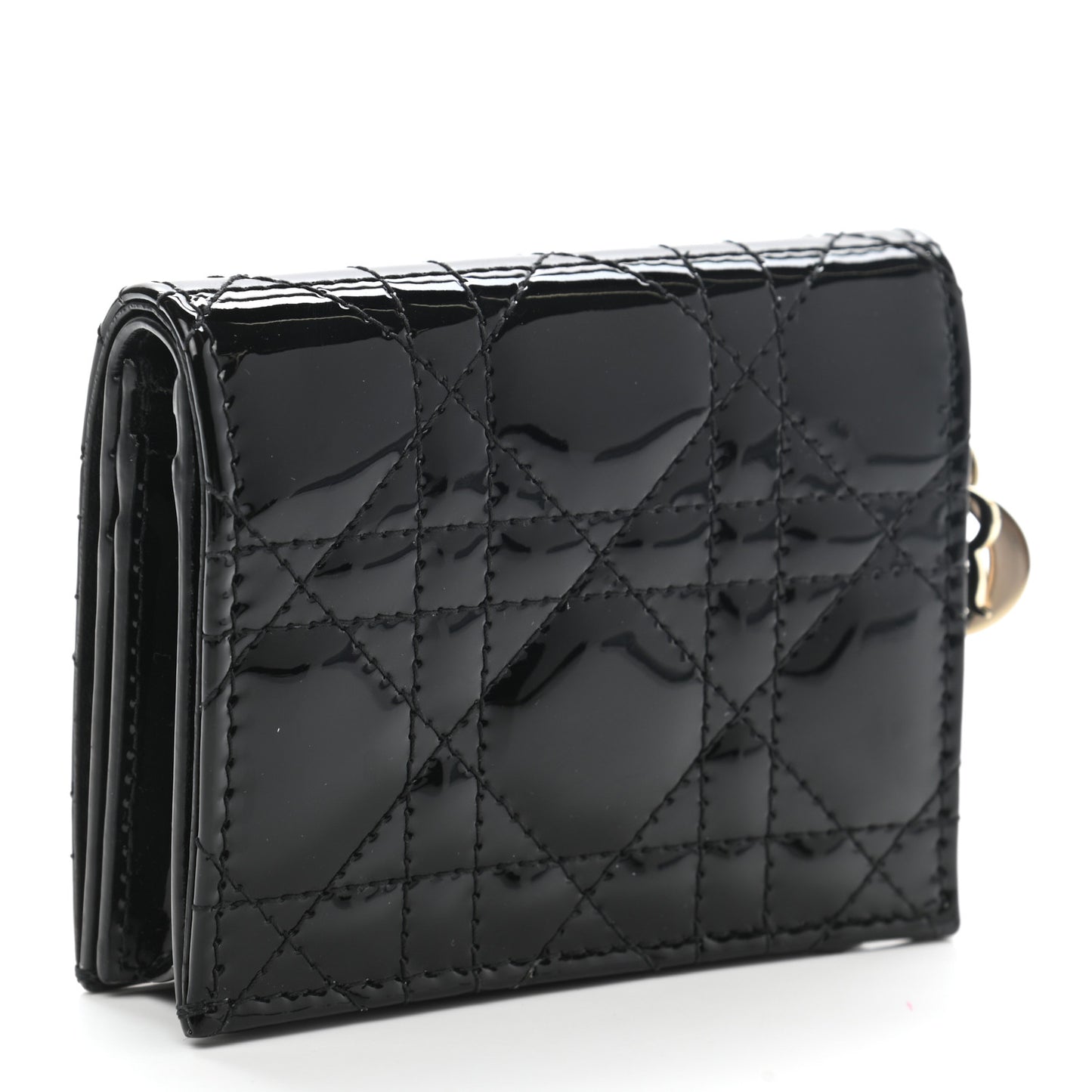 Patent Cannage Mini Lady Dior Wallet Black