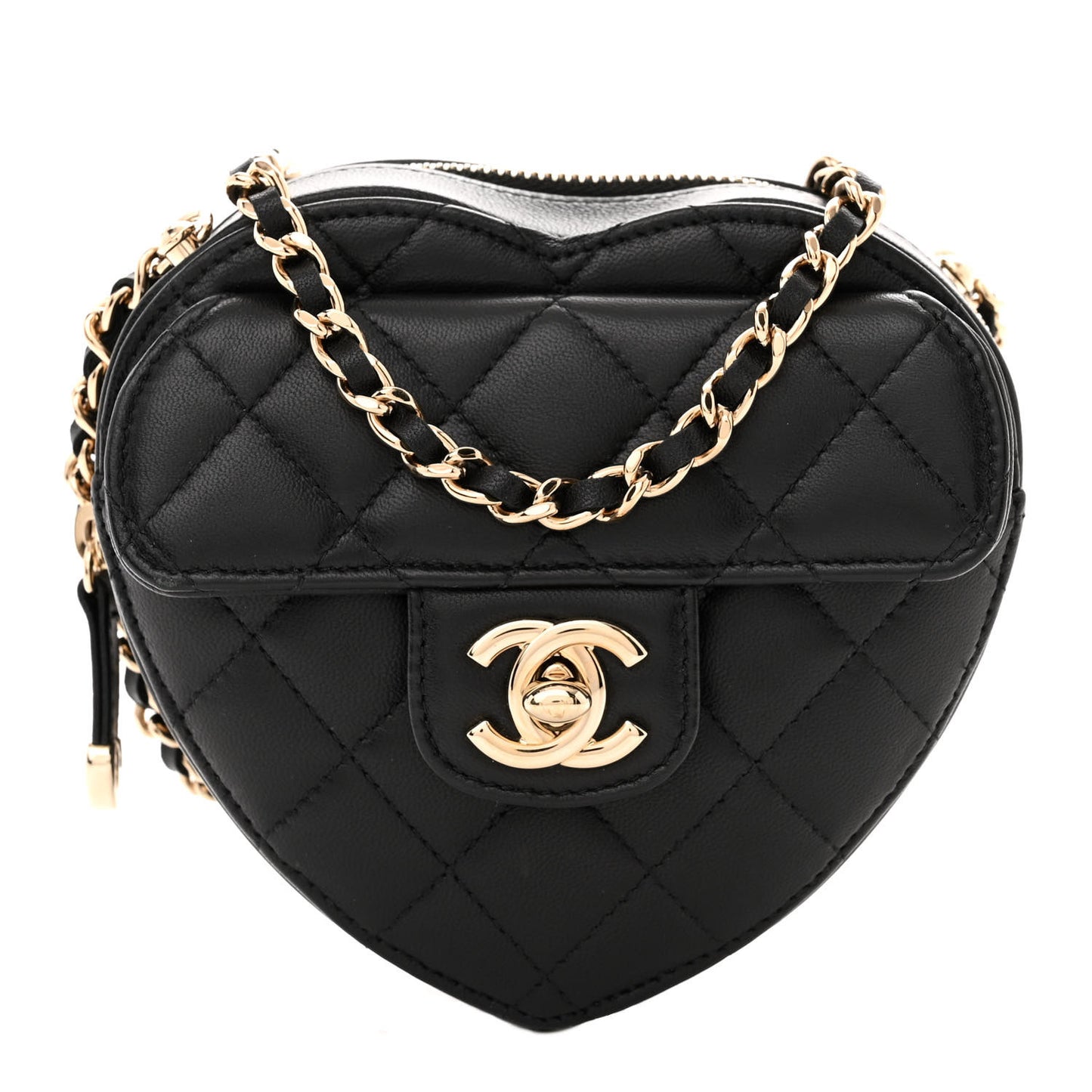 Lambskin Quilted CC In Love Heart Clutch With Chain Black