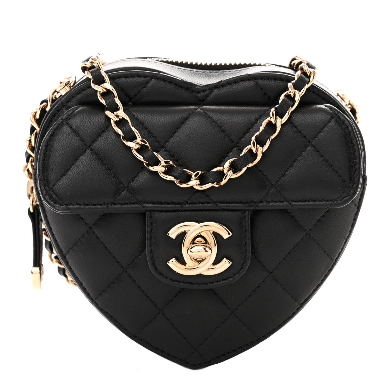 Chanel Lambskin Quilted CC In Love Heart Clutch With Chain Black 1 of 11