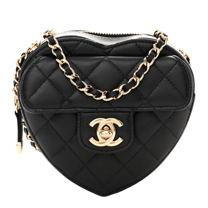 Chanel Lambskin Quilted CC In Love Heart Clutch With Chain Black 1 of 11